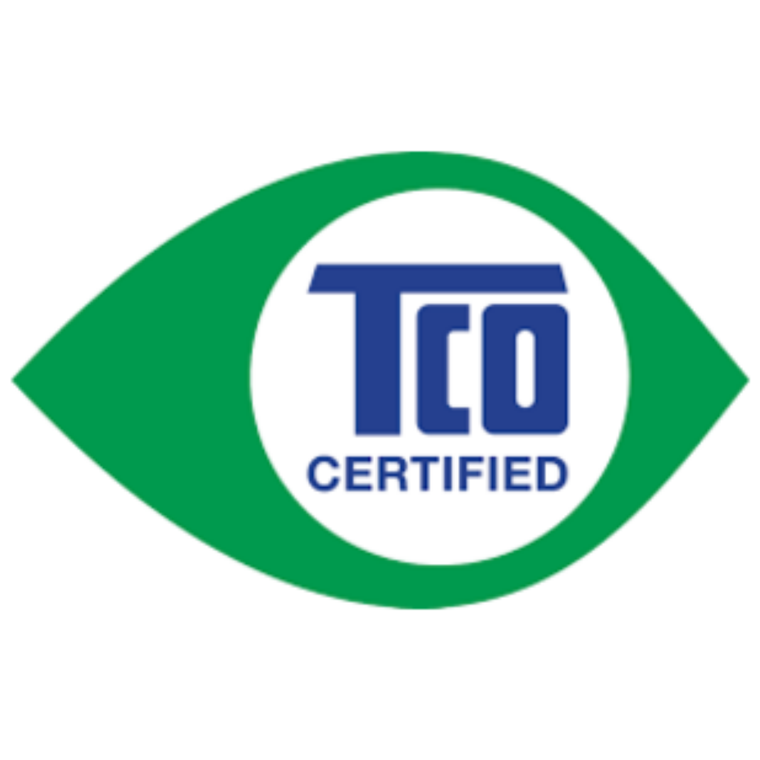 Zielone logo oka z niebieskim napisem TCO CERTIFIED.