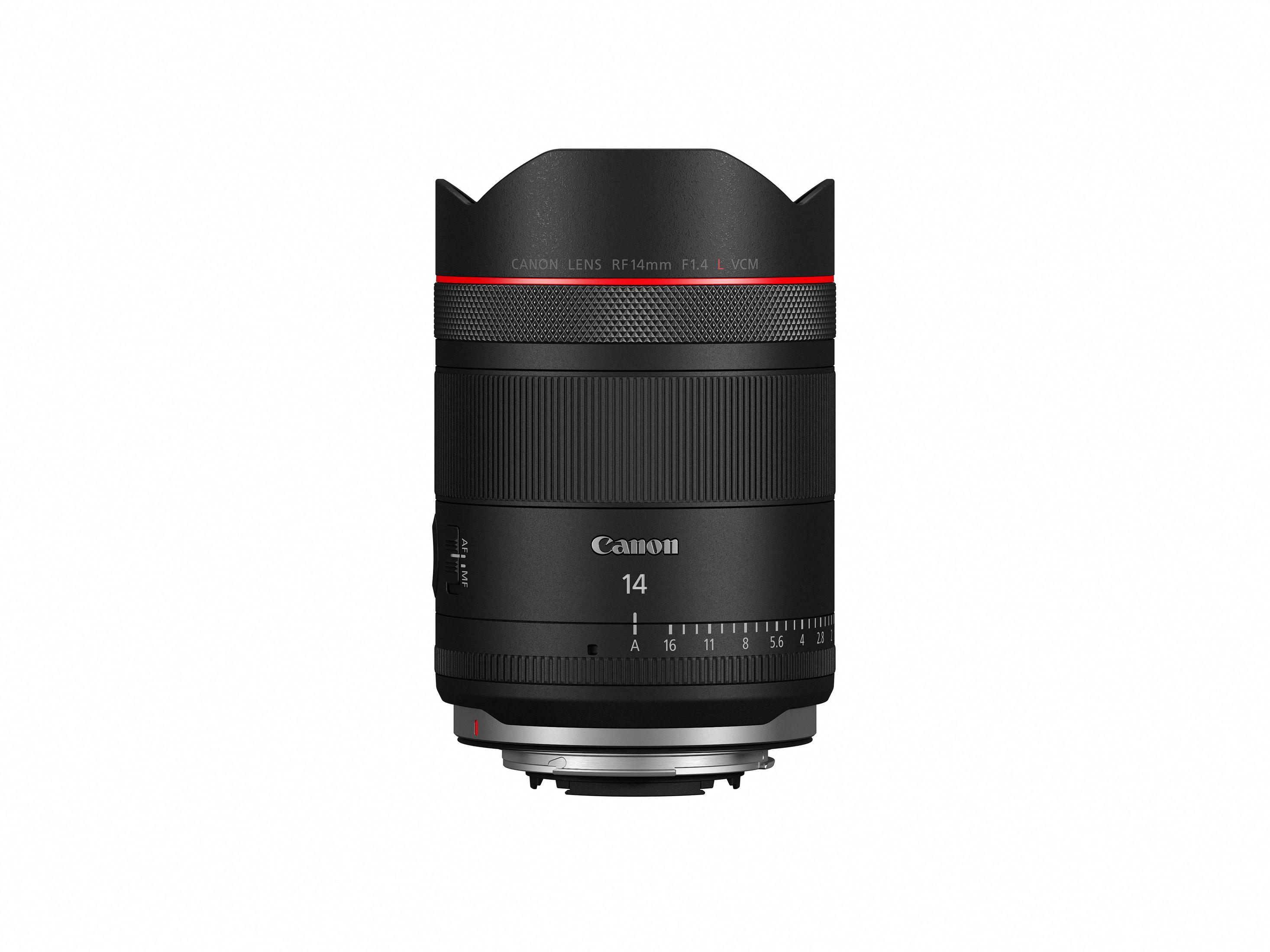 Canon RF 14mm F1.4 L VCM lens met scherpstelring en diafragmaring.
