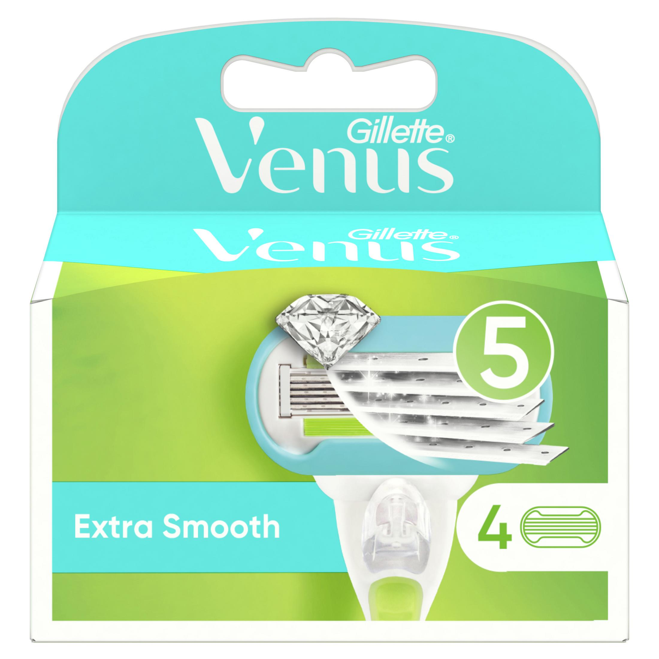 Gillette Venus Rasierklingenpackung mit 5 Klingen und 4 Ersatzklingen.