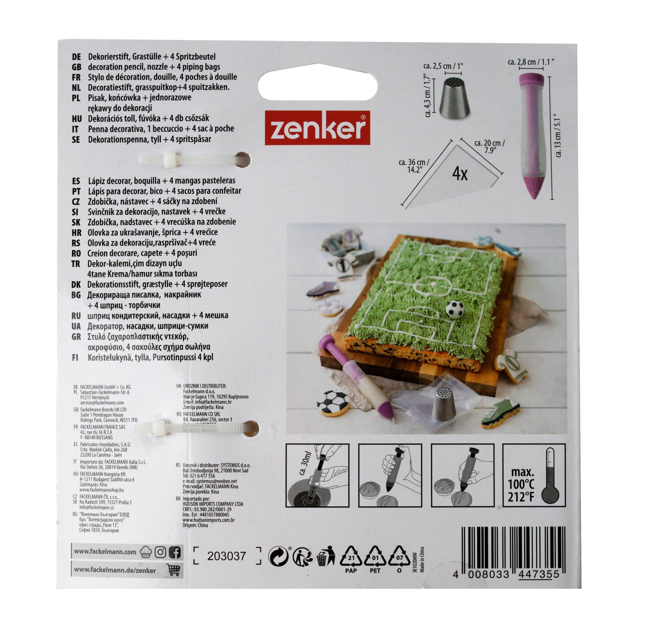 Fußballfeld-Kuchen mit Dekostift, Spritztüllen und Schablonen.