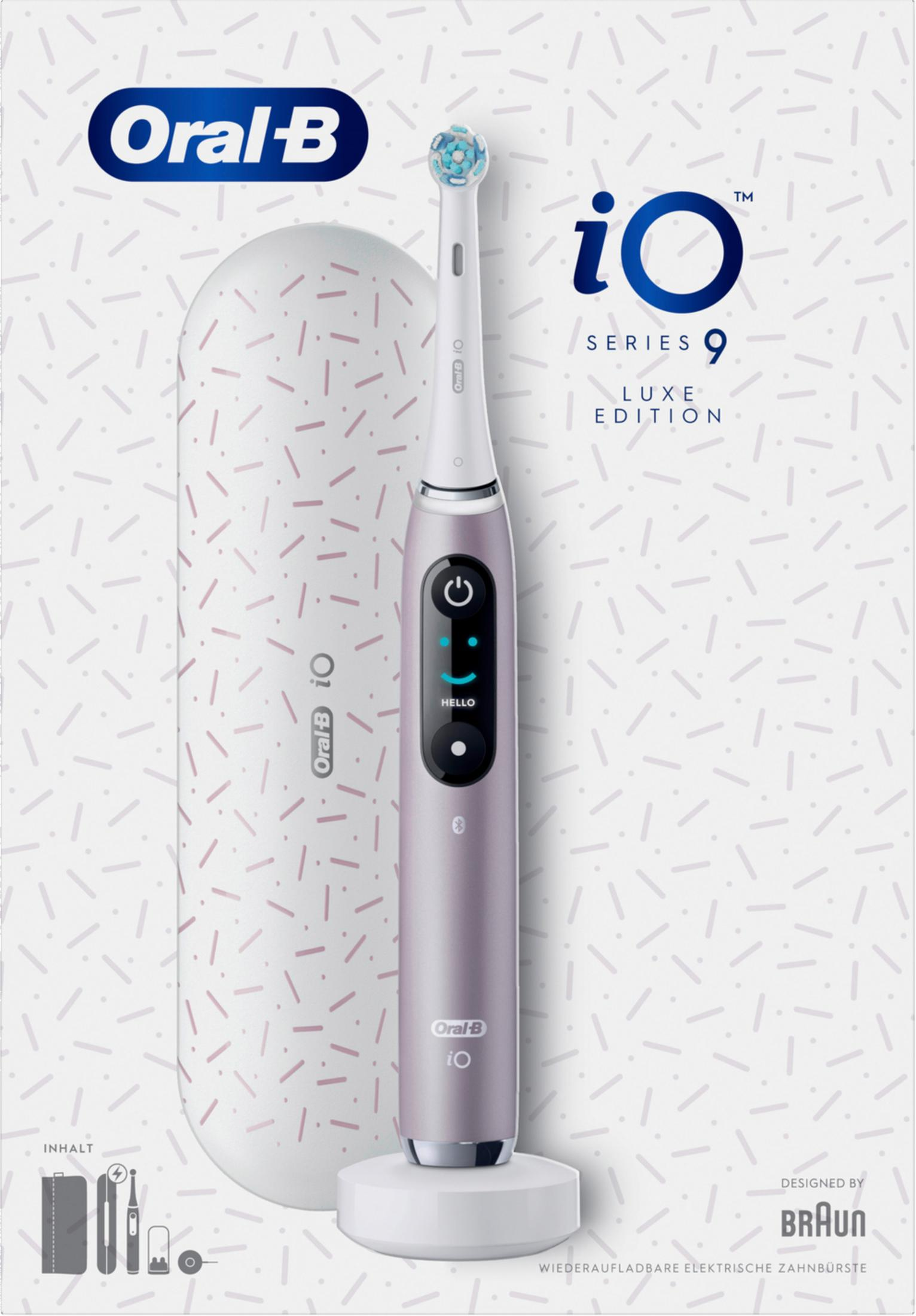 Lila elektrische Zahnbürste von Oral-B mit Ladecase und Zubehör.