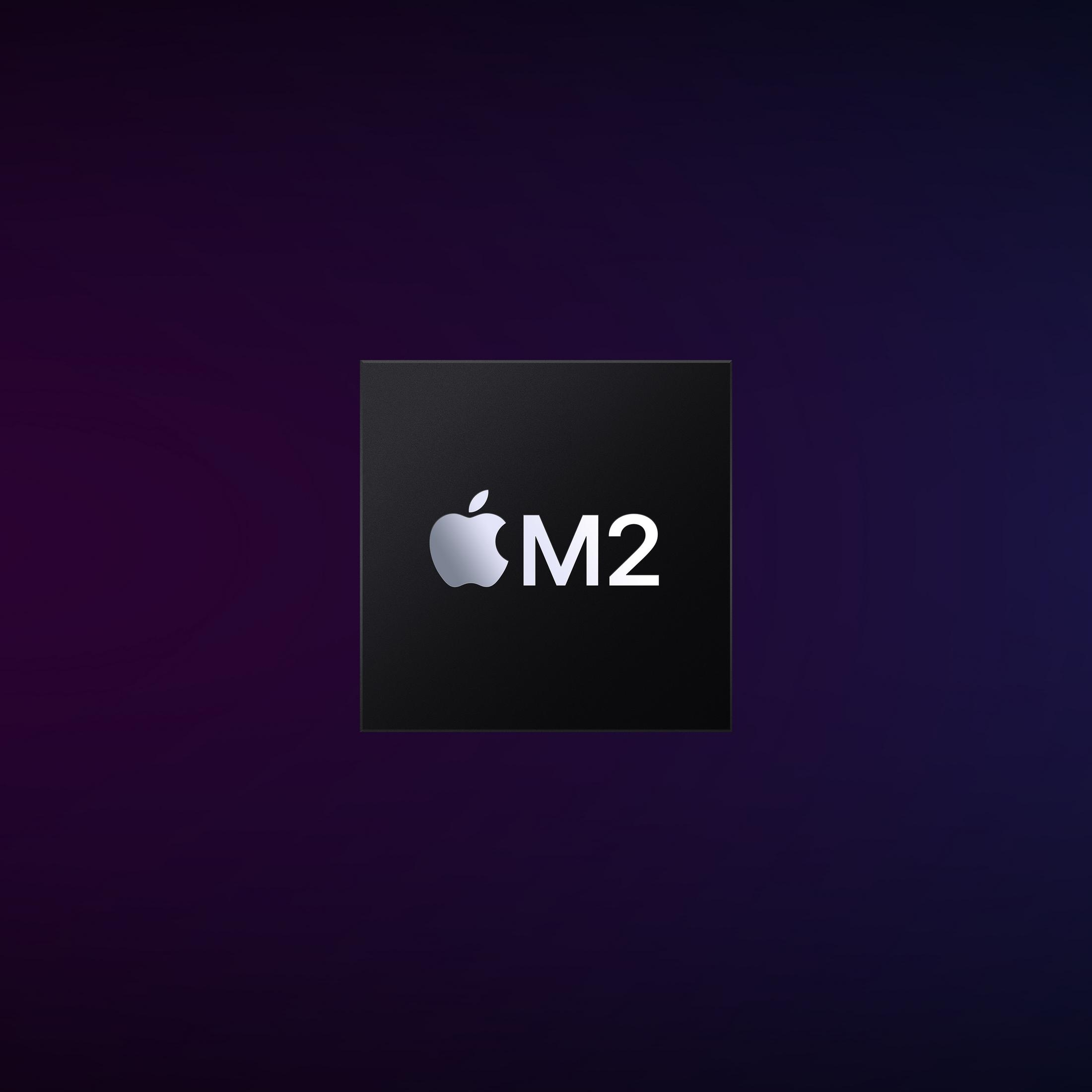 Czarny chip z logo Apple i napisem "M2".