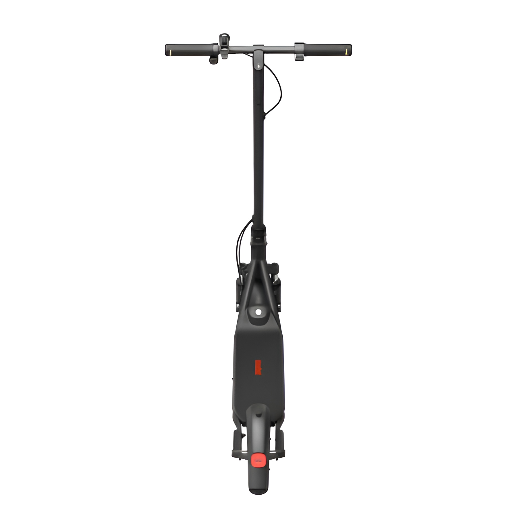 Un scooter électrique noir avec guidon, roue avant et feu arrière rouge.