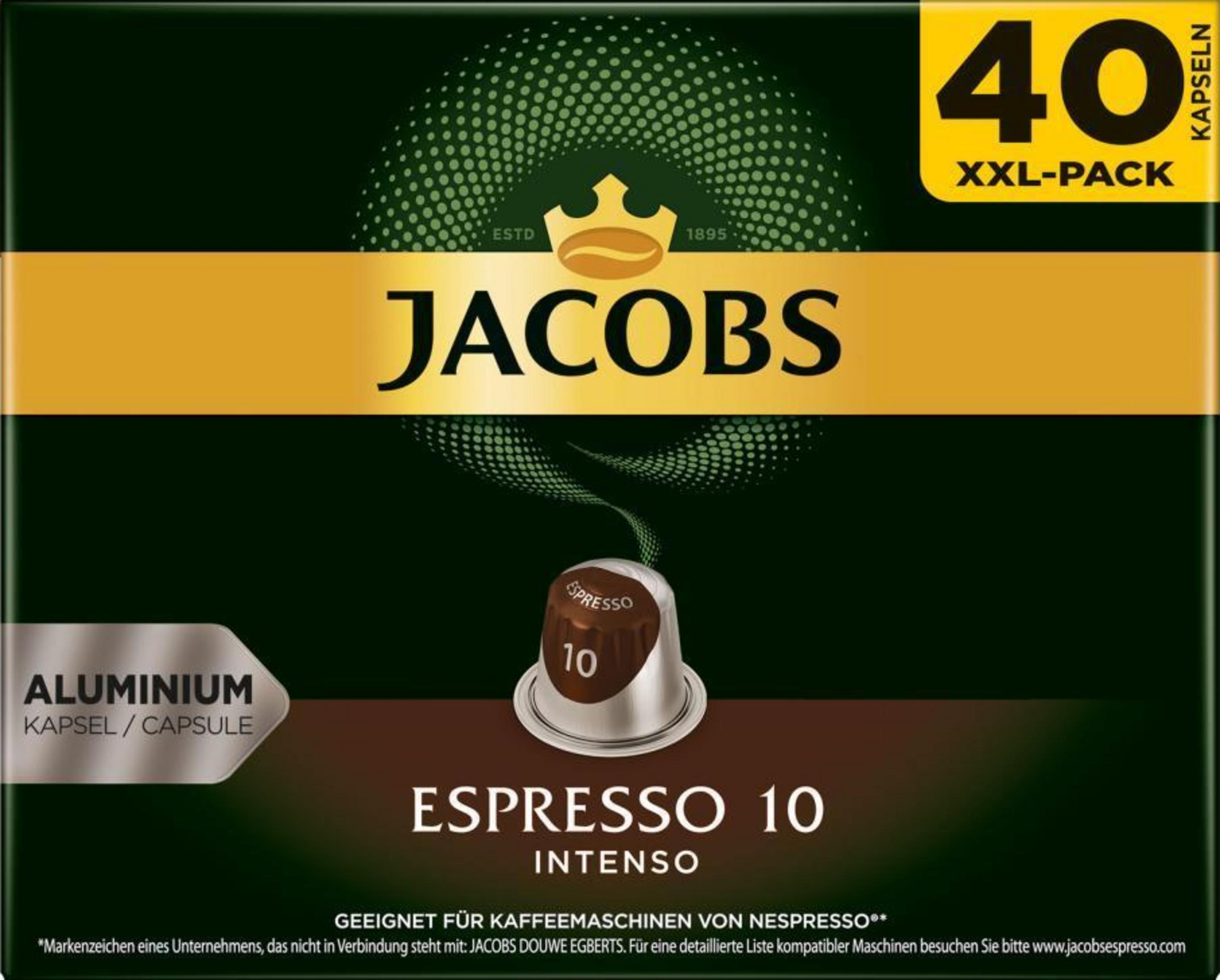 Capsule Jacobs Espresso 10 Intenso, confezione XXL da 40, alluminio.