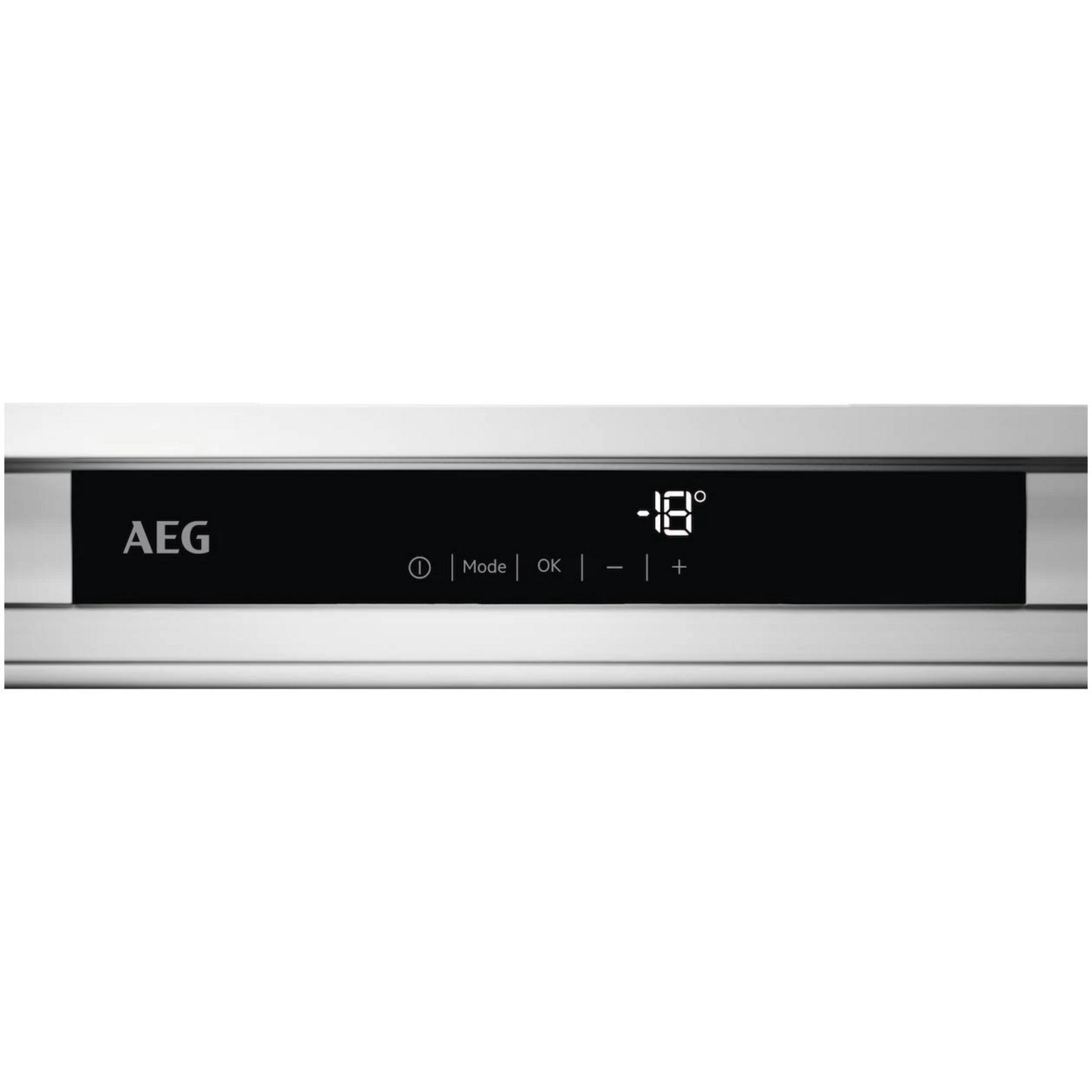 Logo AEG con display: -18 gradi, Modalità, OK, Meno, Più.