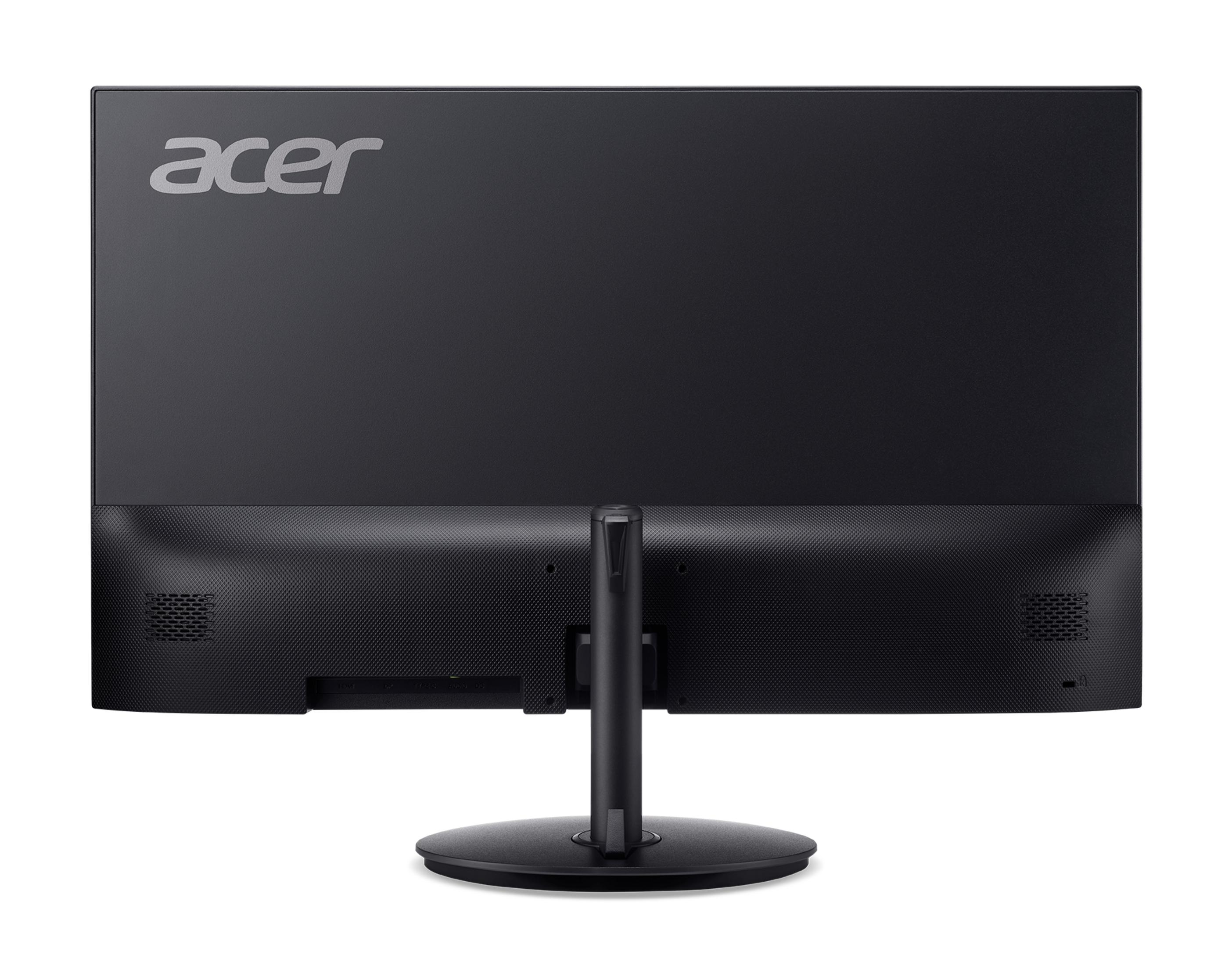 Retro di un monitor Acer nero con logo argentato e supporto integrato.