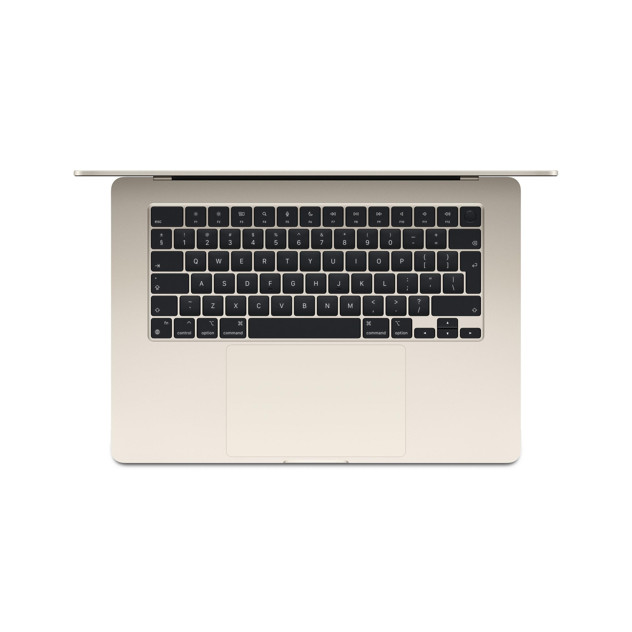 Goldener Laptop mit Tastatur und Touchpad, von oben gesehen.