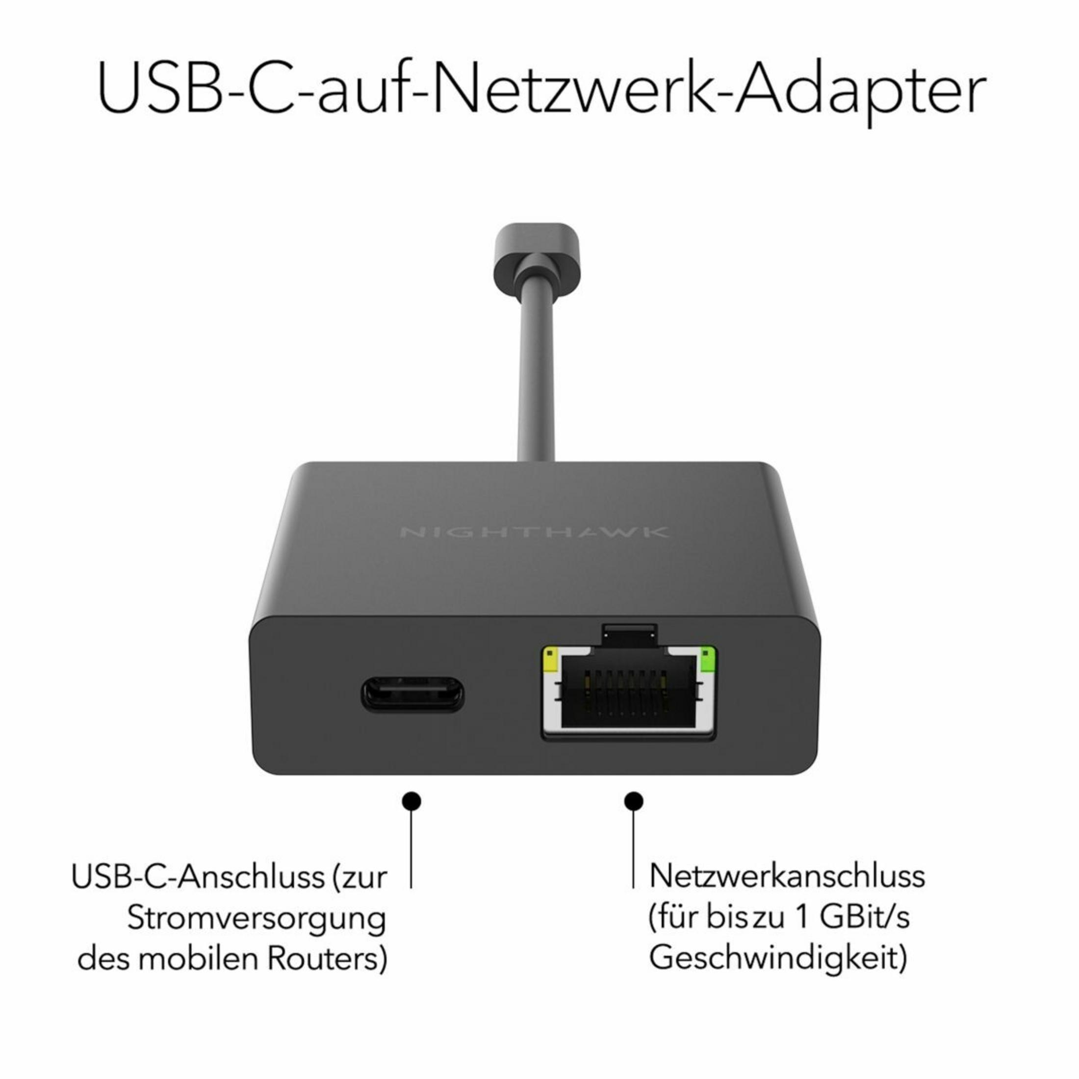 Adattatore da USB-C a Ethernet con alimentazione USB-C e porta di rete 1 Gbps.