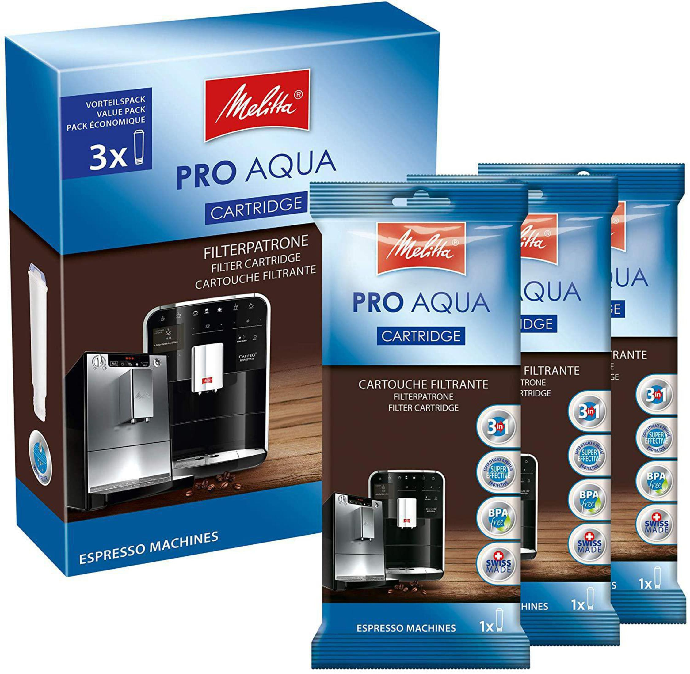 Melitta Pro Aqua Filterkartuschen für Espressomaschinen, 3er Pack.