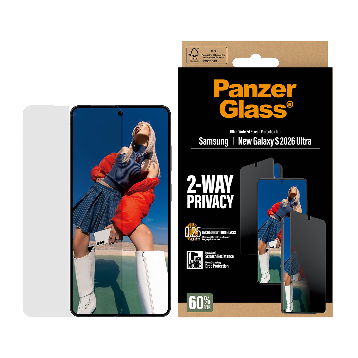 Protection d'écran Panzer Glass pour Samsung S2026 Ultra, avec confidentialité 2 voies.