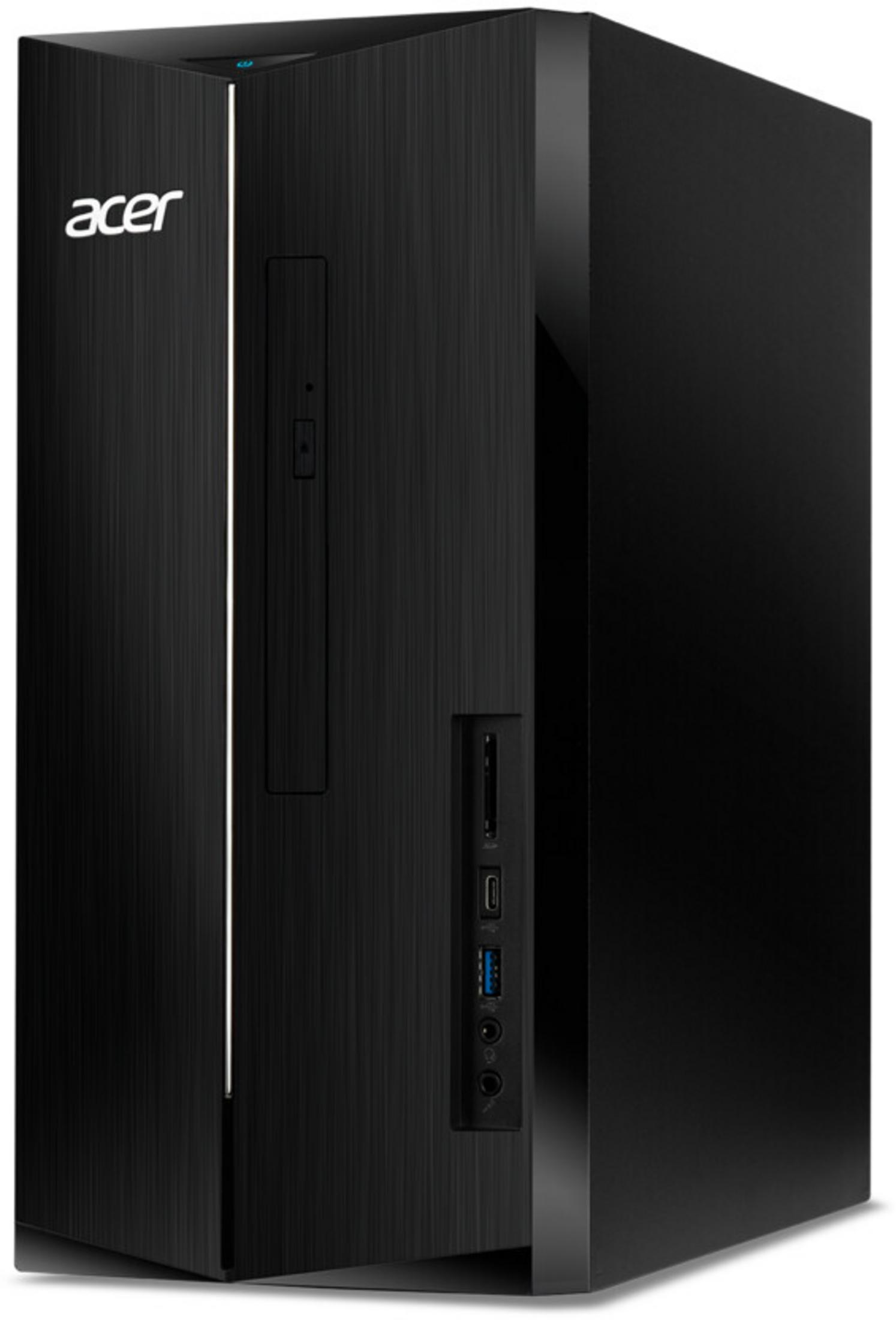 Schwarzer Acer Tower-PC mit gebürsteter Oberfläche und Anschlüssen.