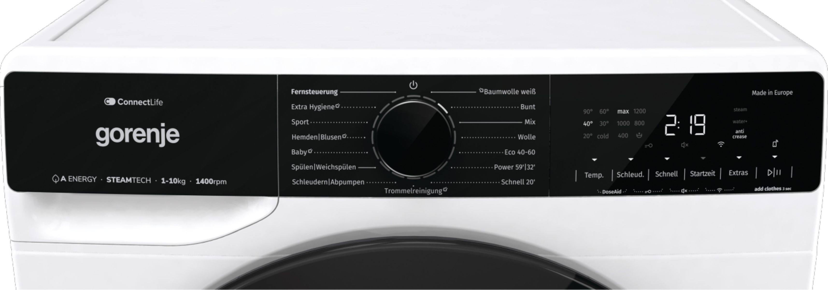 Gorenje Waschmaschine mit digitaler Anzeige und Drehregler.