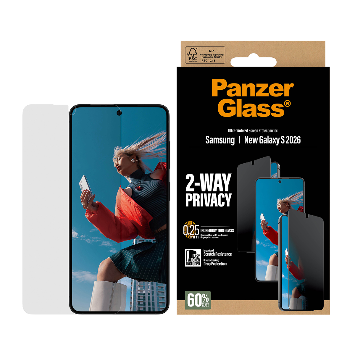 Protection d'écran Panzer Glass pour Samsung Galaxy S 2026, confidentialité 2 voies.