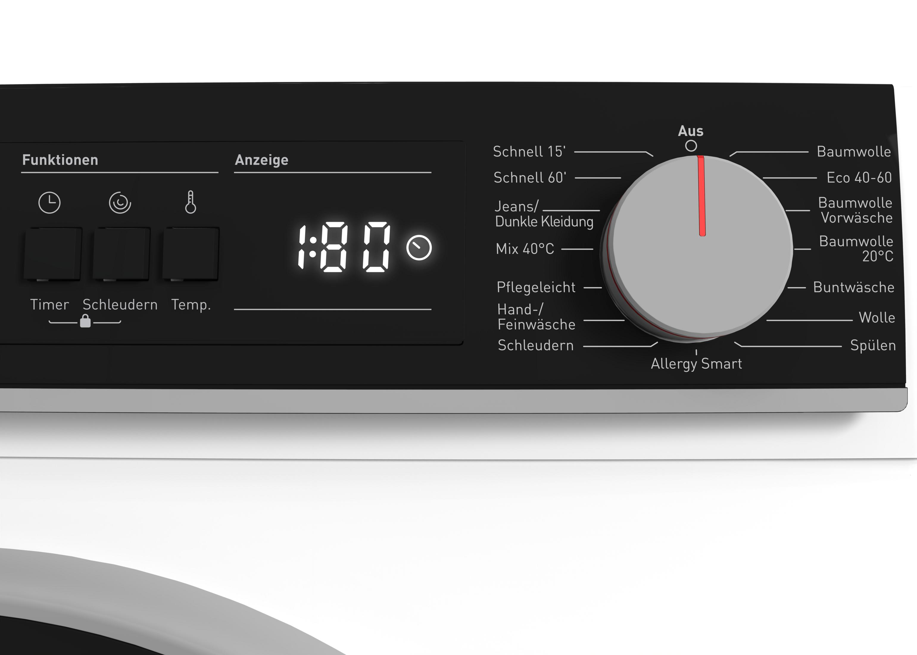 Pannello di controllo lavatrice con selezione programmi e display digitale.