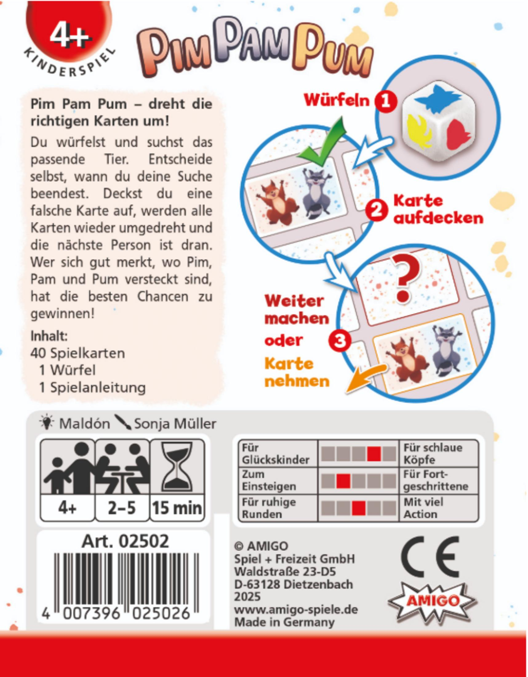 Spielverpackung mit Spielanleitung, Würfel und Kartenabbildungen.