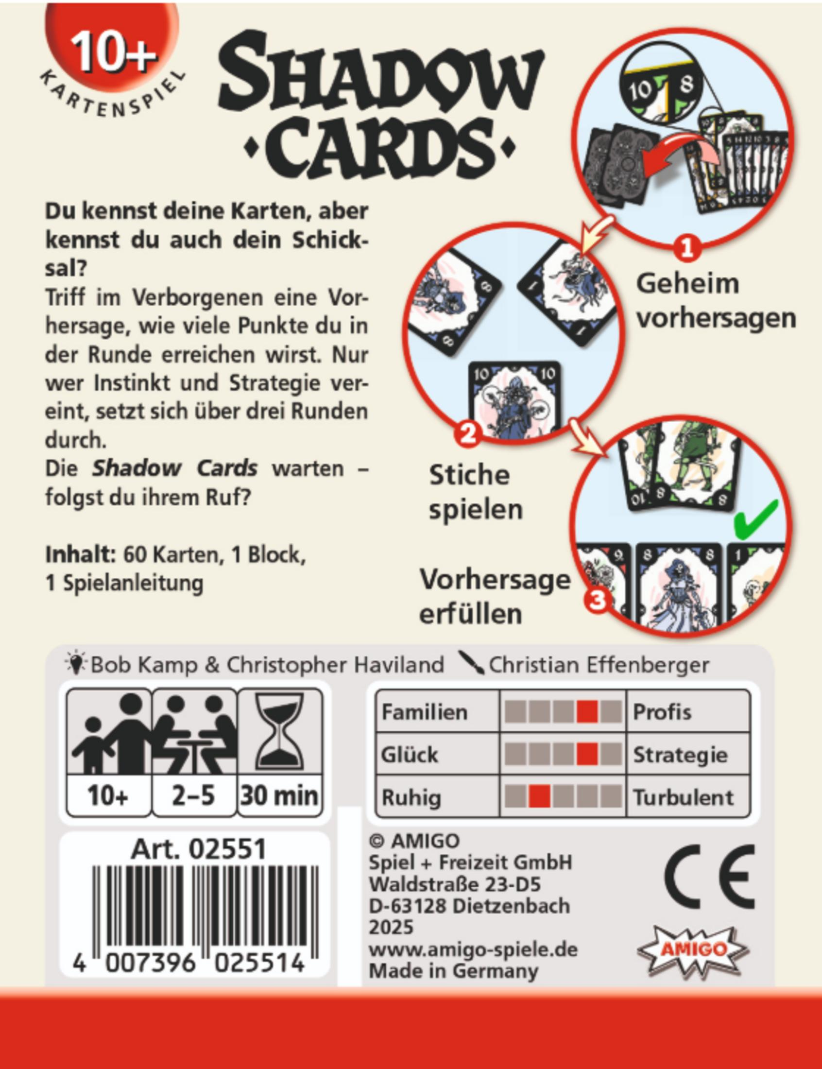 Spielanleitung für Shadow Cards: 60 Karten, 1 Block. Mit Spielablauf.