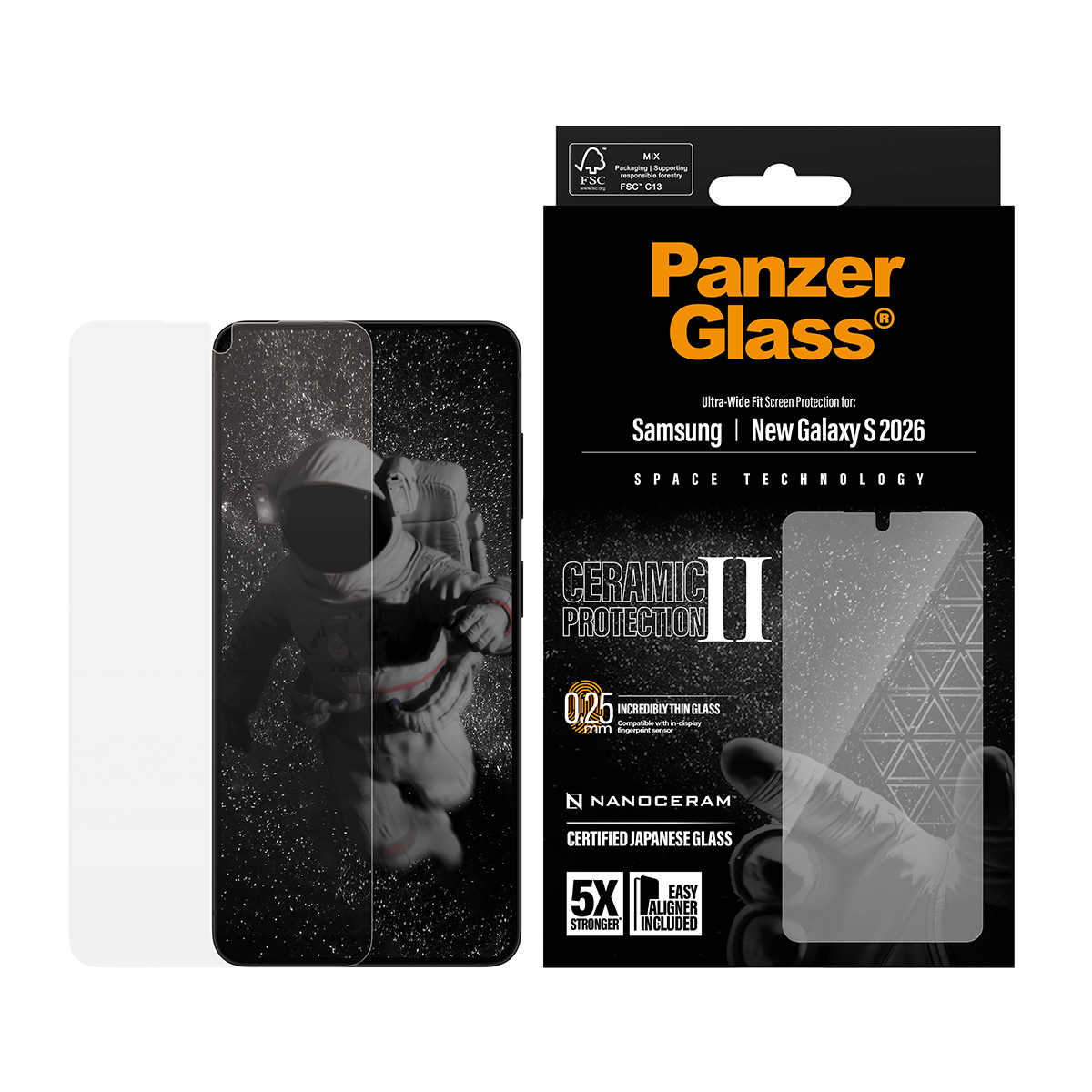 Protection d'écran Panzer Glass pour Samsung Galaxy S 2026 avec astronaute.