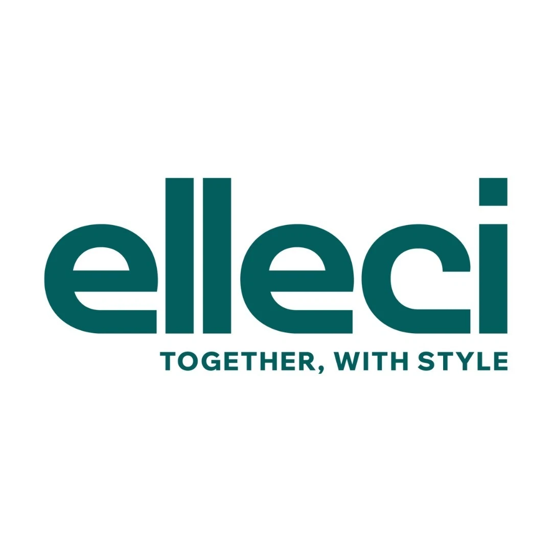 Il nome del marchio 'elleci' in verde acqua, con 'TOGETHER, WITH STYLE' sotto.