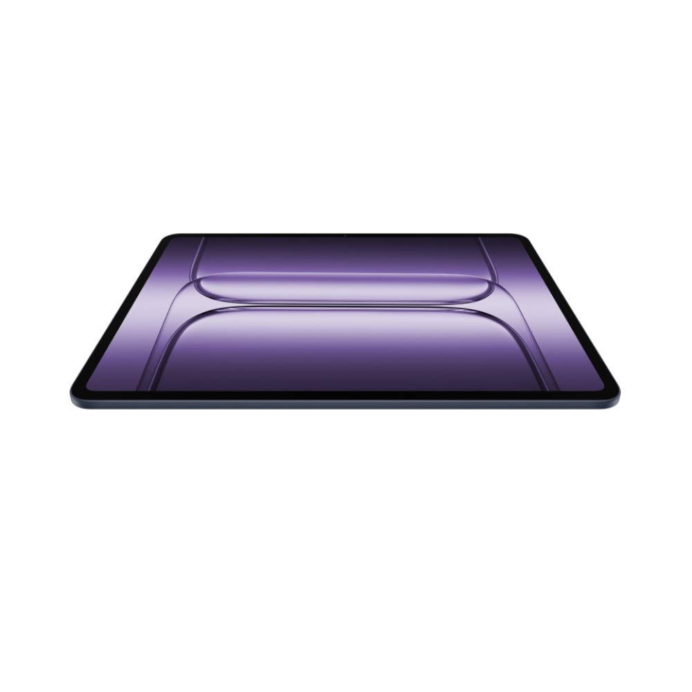 Ciemny tablet z fioletowym, abstrakcyjnym tłem.