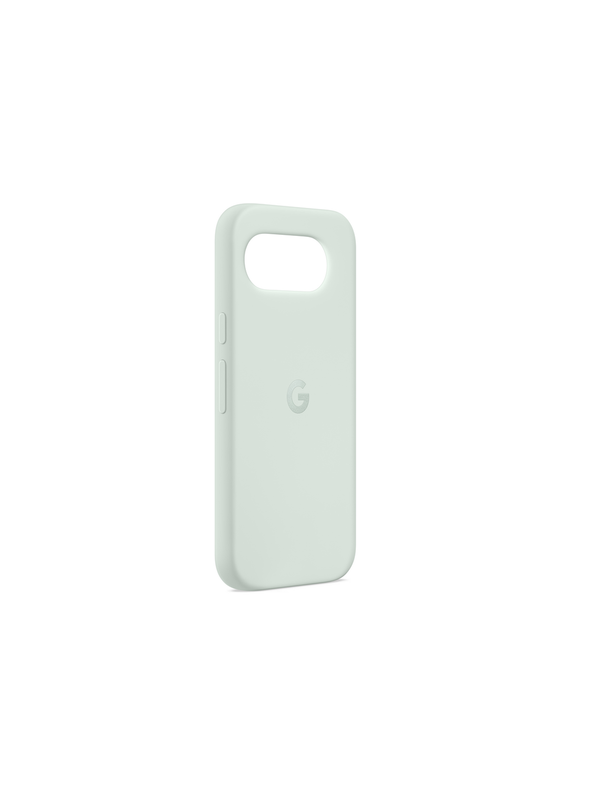 Custodia per telefono verde menta chiaro con logo Google. Sfondo bianco.