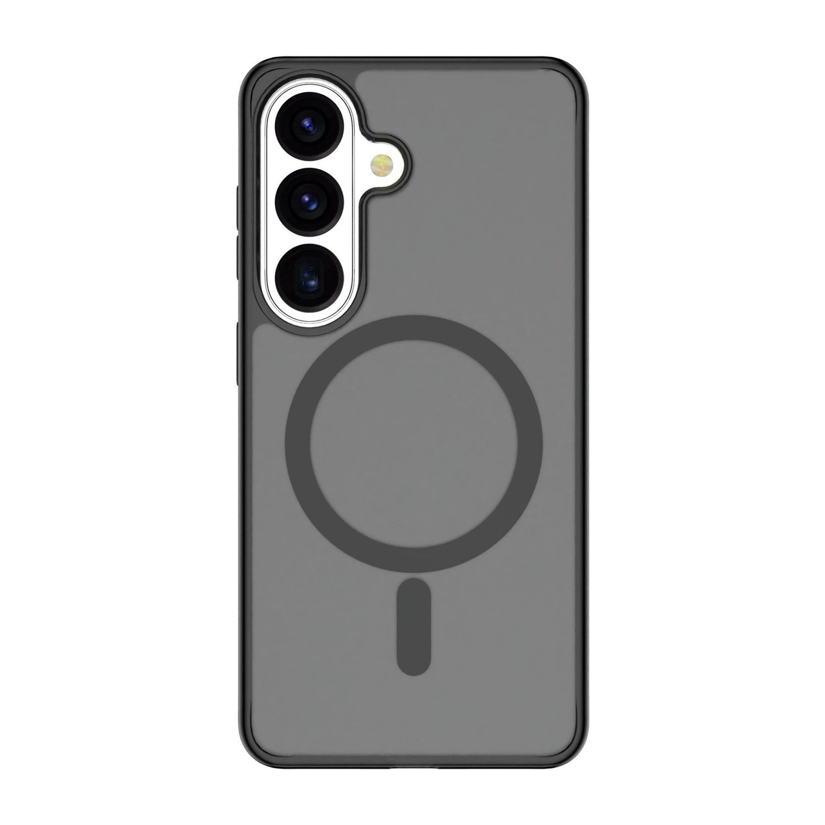Funda de teléfono gris con tres cámaras y anillo MagSafe.