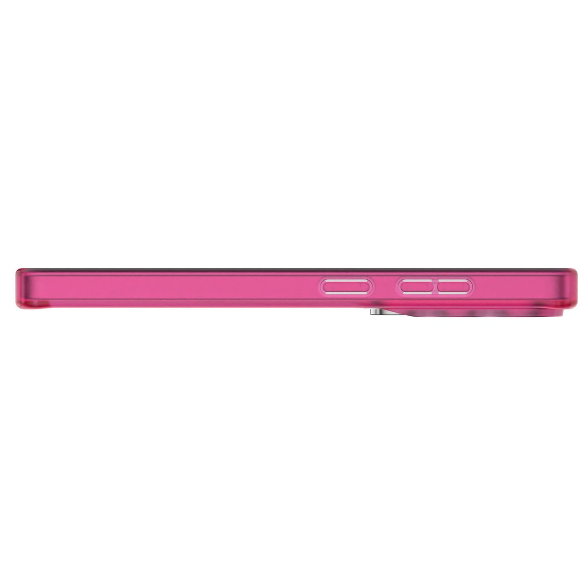Custodia rosa scuro con pulsanti sul lato destro, su sfondo bianco.