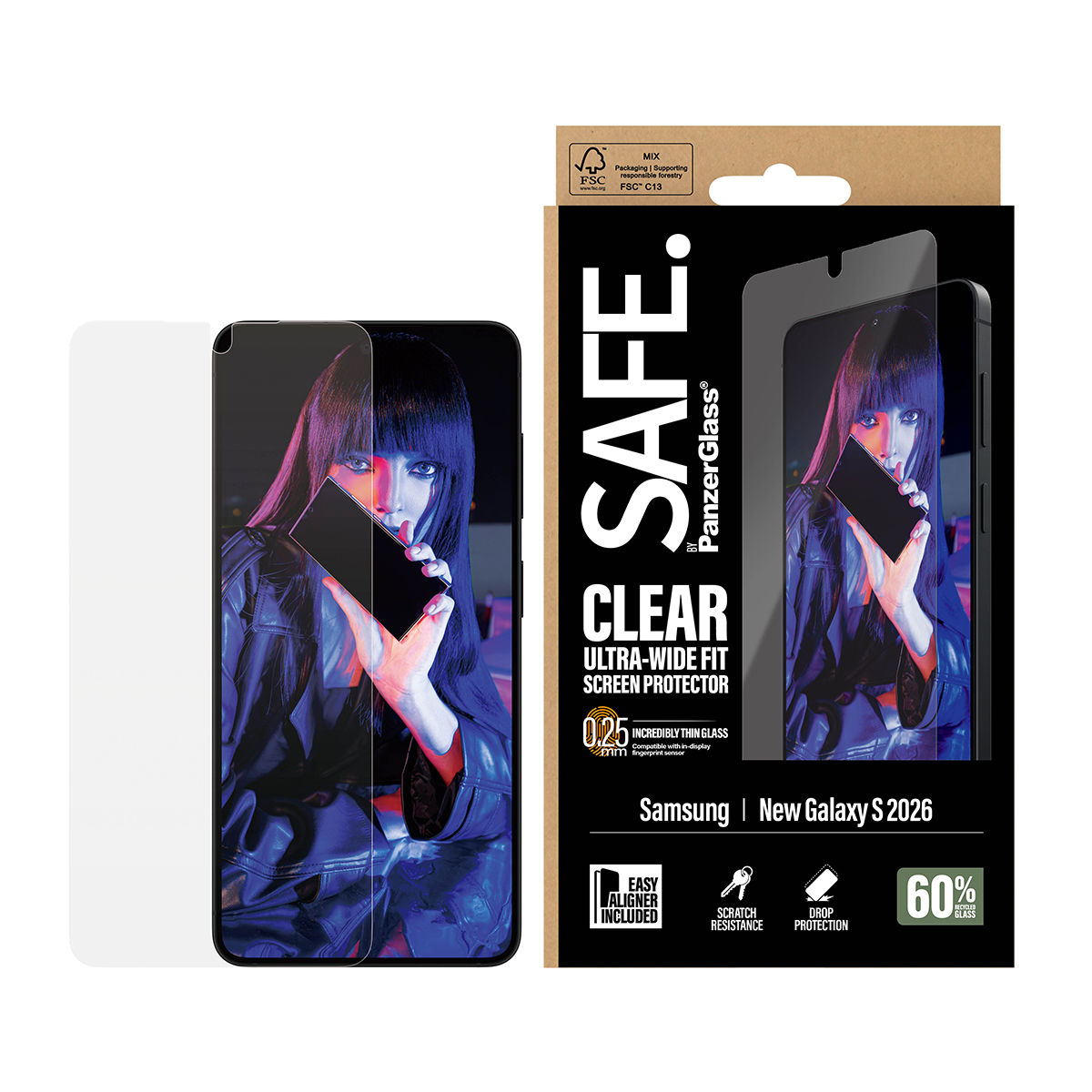 Protezione schermo PanzerGlass per Samsung Galaxy S 2026 con allineatore.