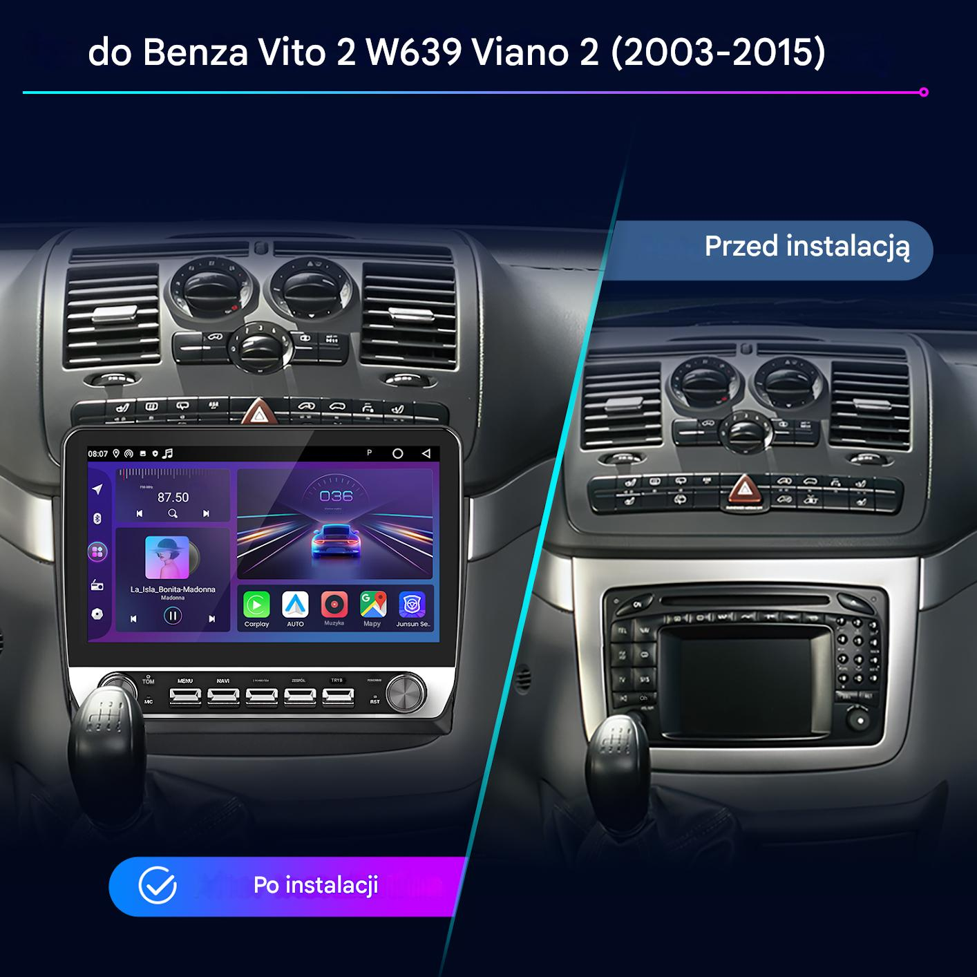 Porównanie przed i po systemu infotainment do samochodu Mercedes Vito/Viano.