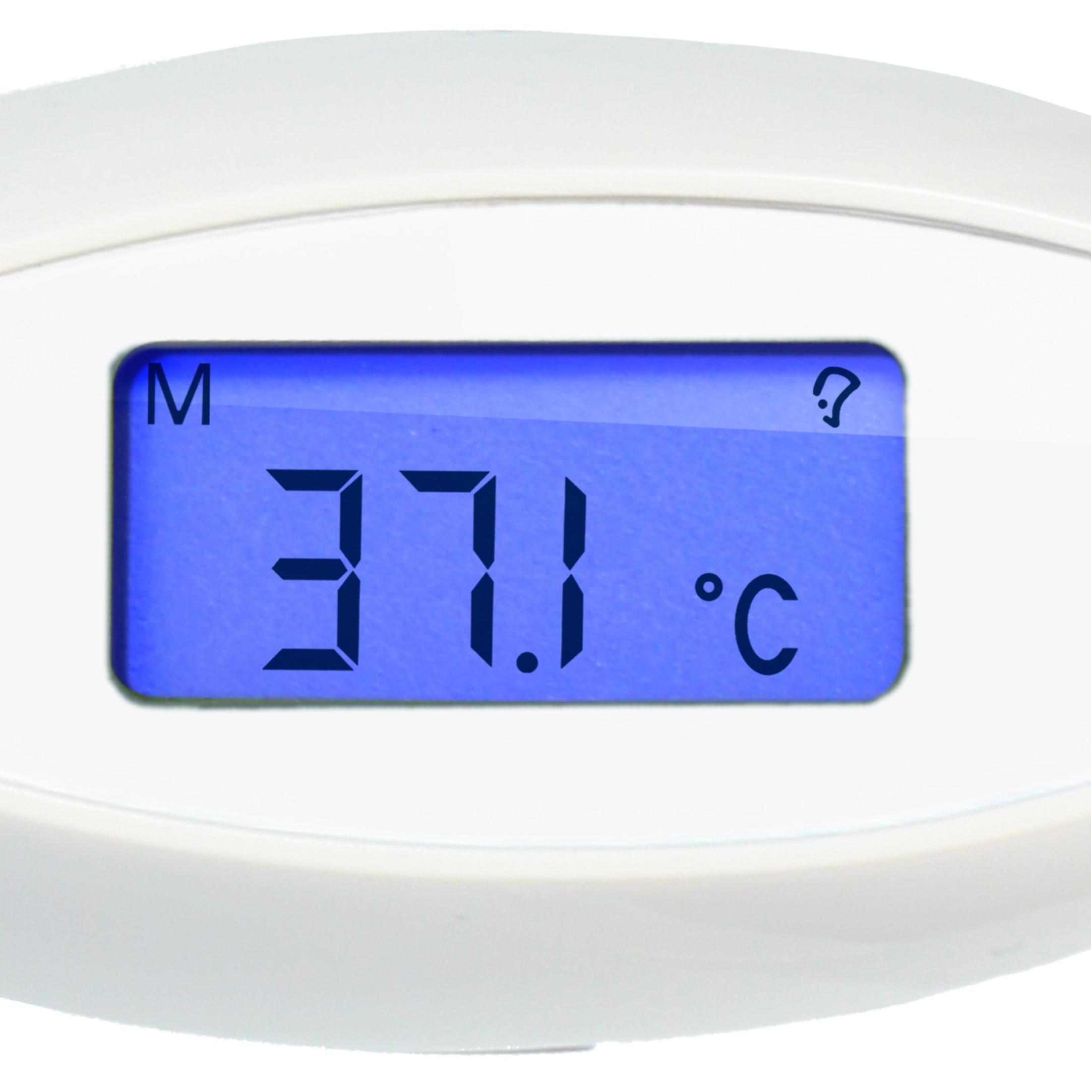 Ein digitales Thermometer zeigt 37,1°C an.