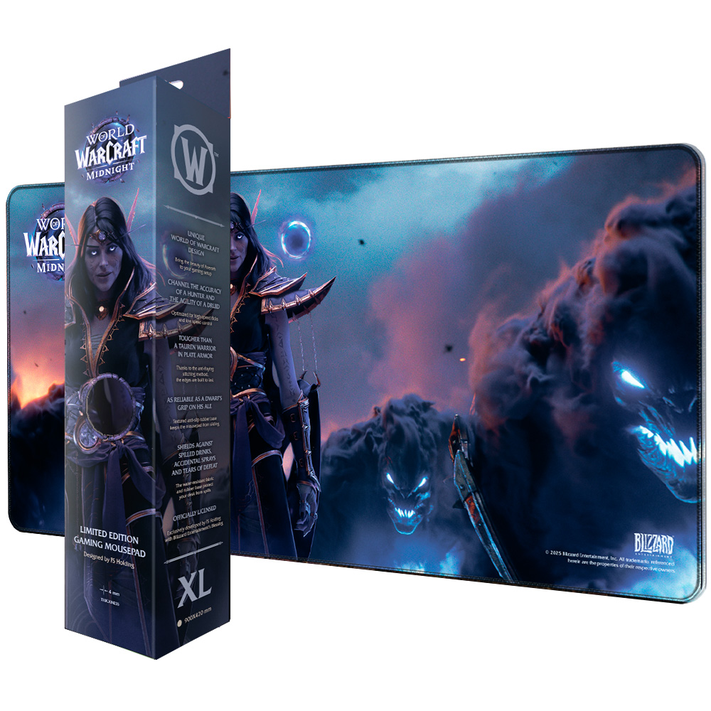 World of Warcraft Mauspad mit dunkler Fantasy-Kunst und Verpackung.
