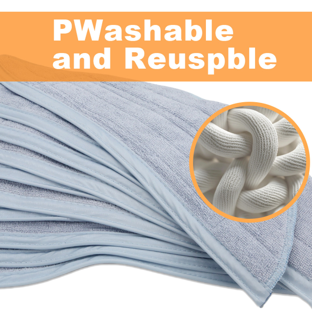 Jasnoniebieskie mopy z bliskim ujęciem białych sznurków na górze.