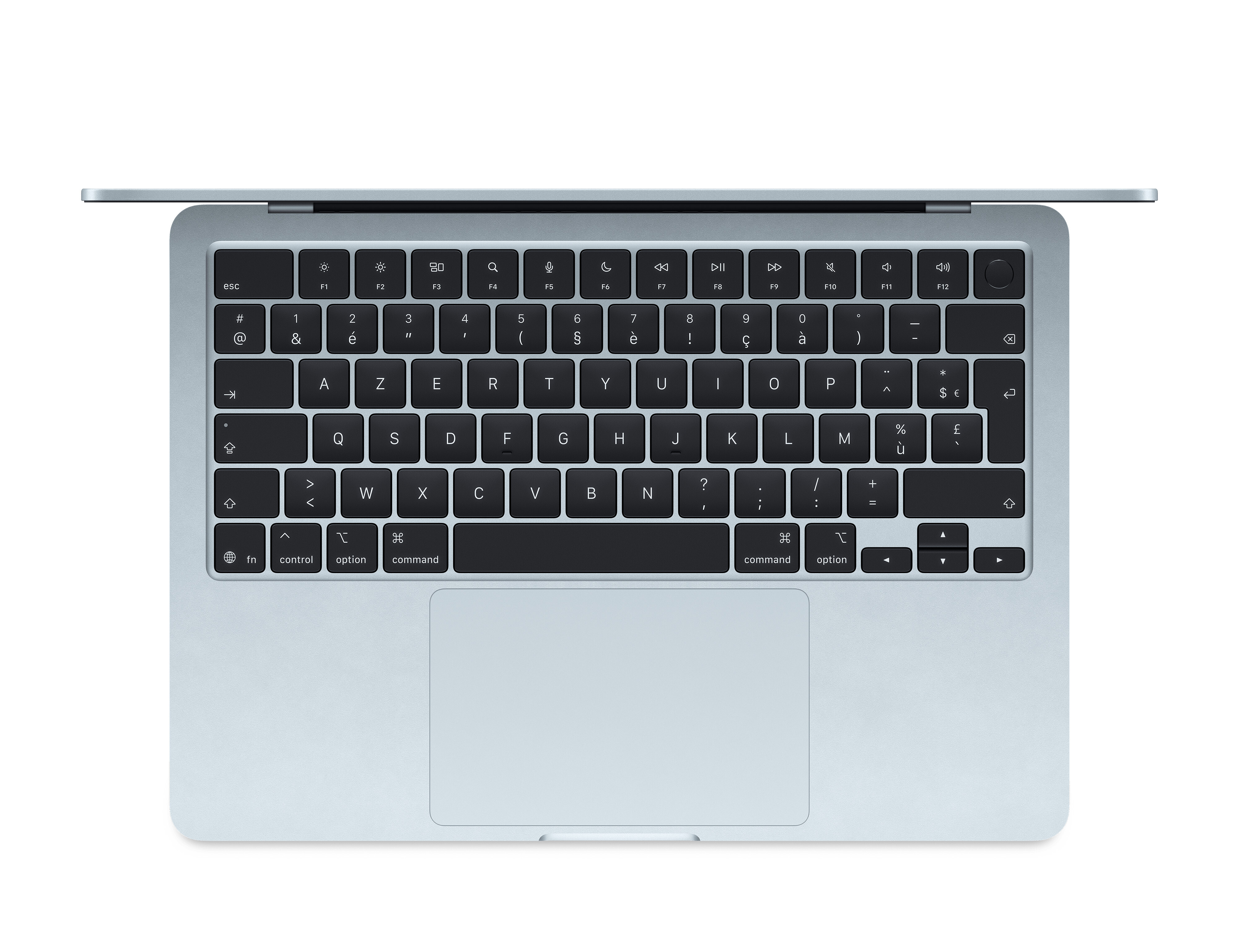 Widok z góry srebrnego laptopa z podświetlaną klawiaturą i gładzikiem.