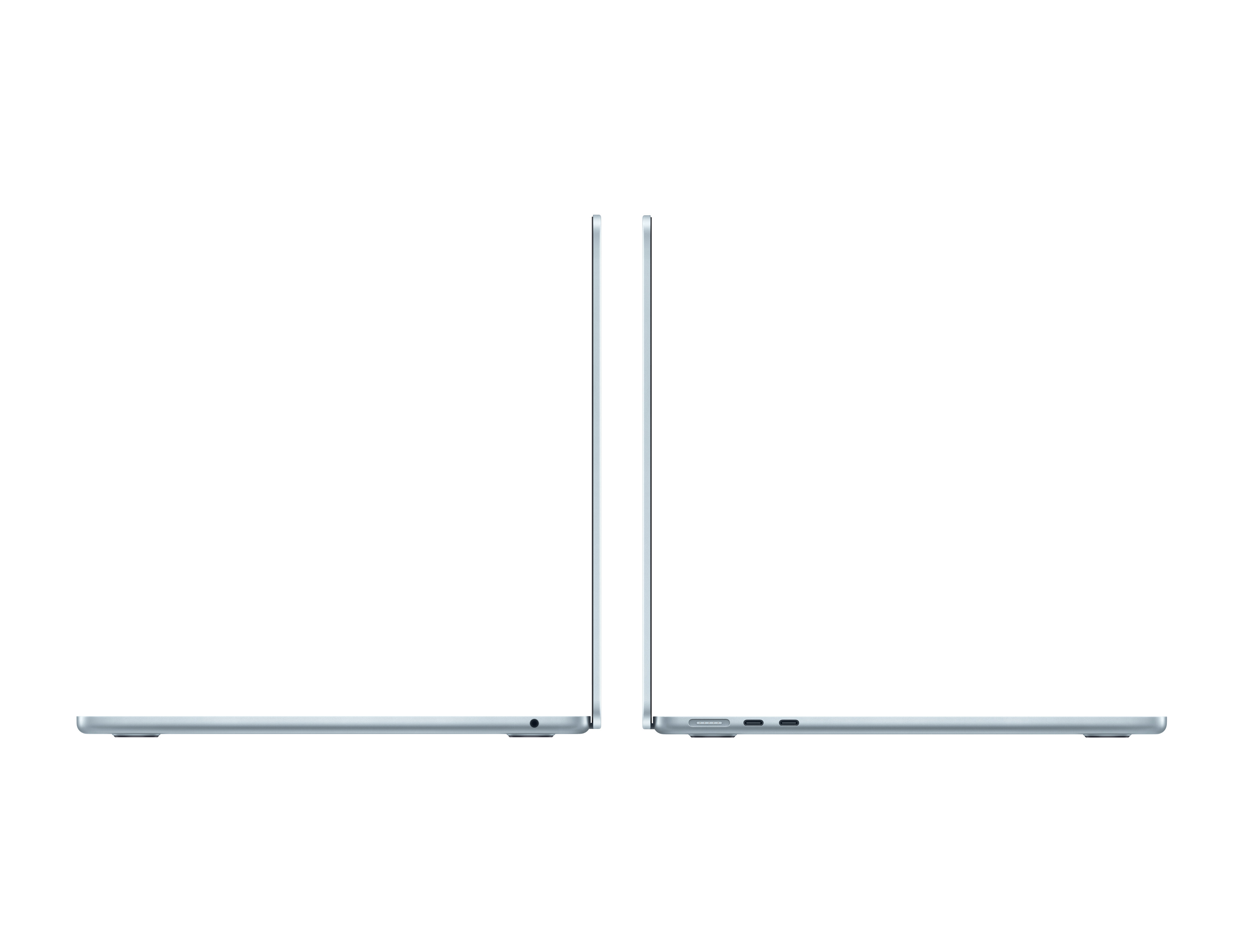 Dwa jasnoszare laptopy z profilu obok siebie na białym tle.