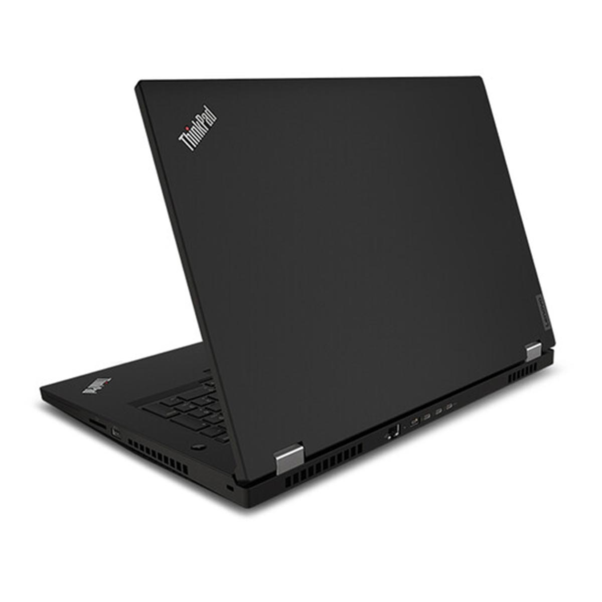 Czarny laptop Lenovo ThinkPad, otwarty z widoczną klawiaturą.