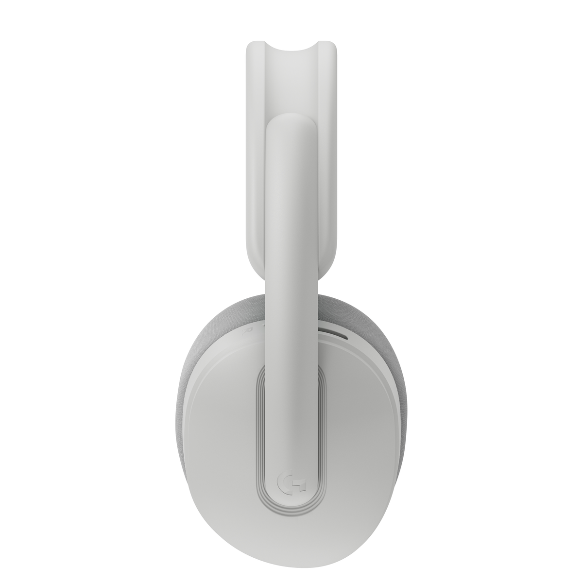 Weiße Over-Ear-Kopfhörer mit Logitech-Logo auf weißem Hintergrund.