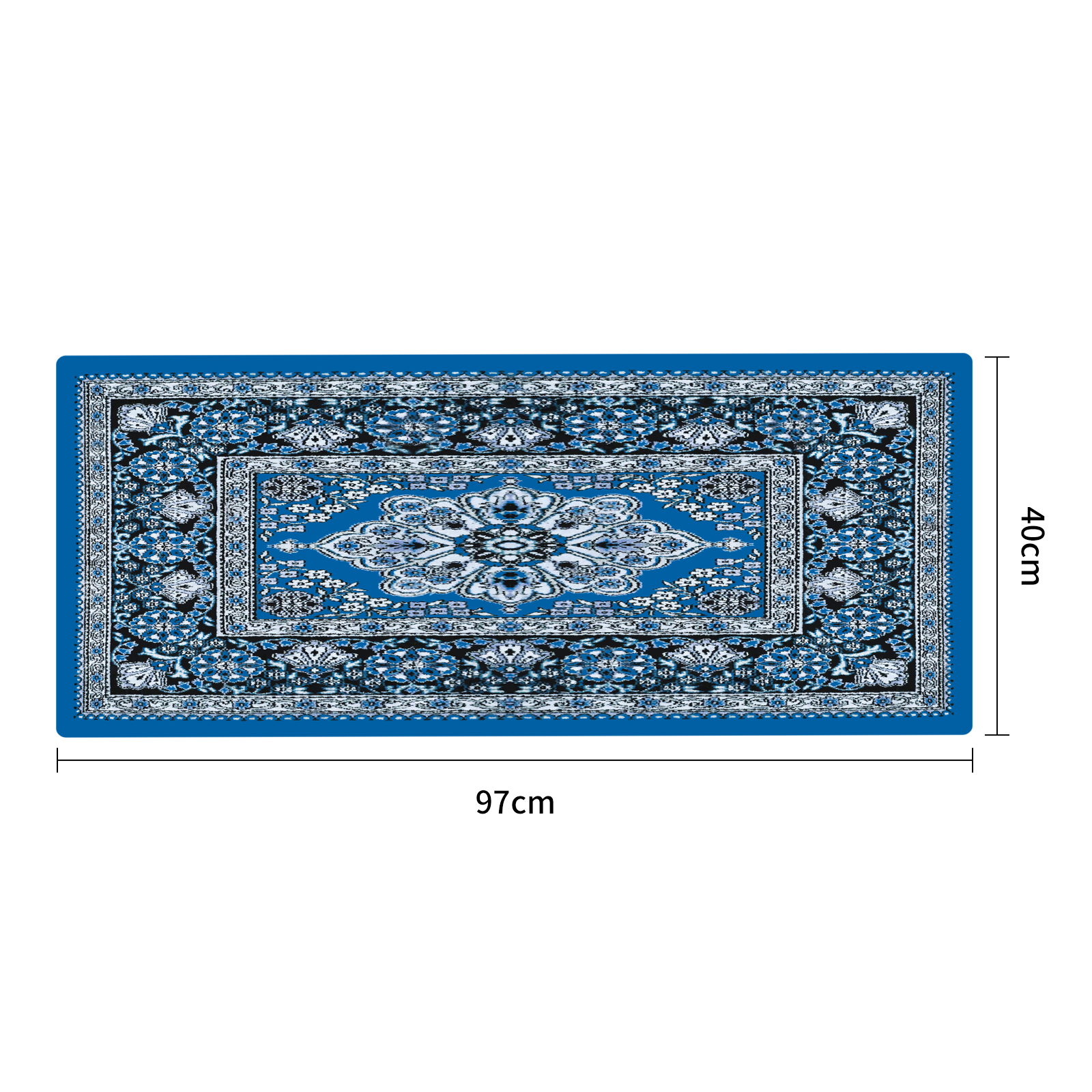 Niebieski dywan z kwiatowym wzorem, 97x40cm.