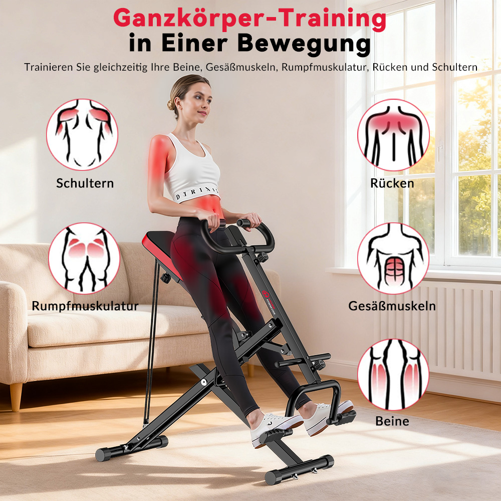 Kobieta ćwicząca na urządzeniu do treningu całego ciała, podkreślając grupy mięśni.