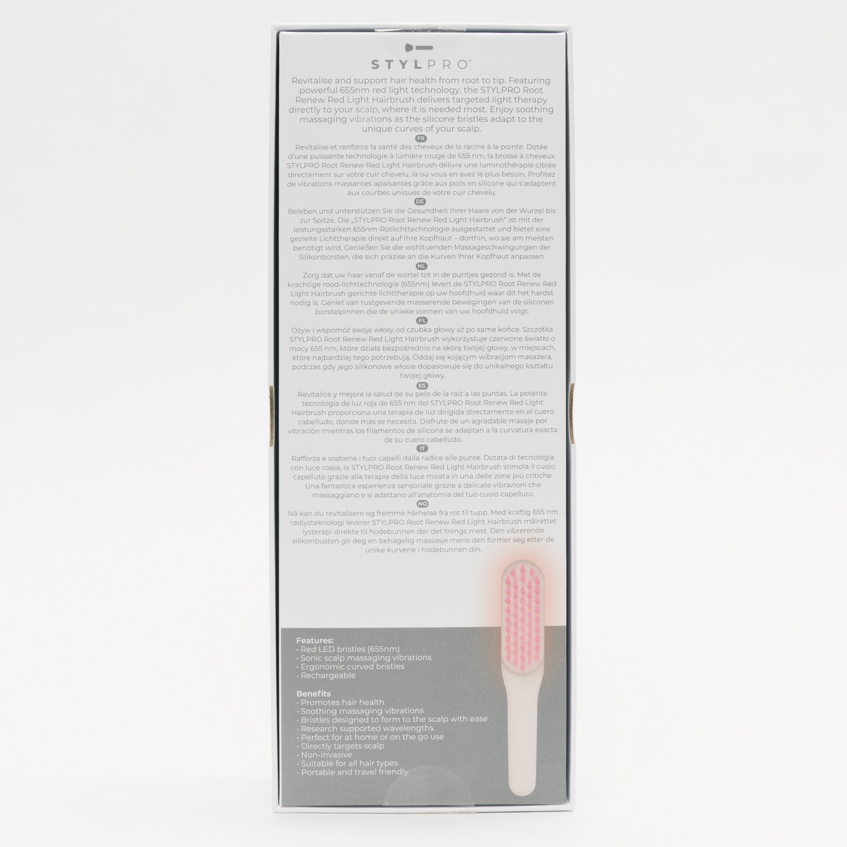 STYLPRO Root Renew Red Light Hairbrush con terapia luz roja 655nm y vibraciones.