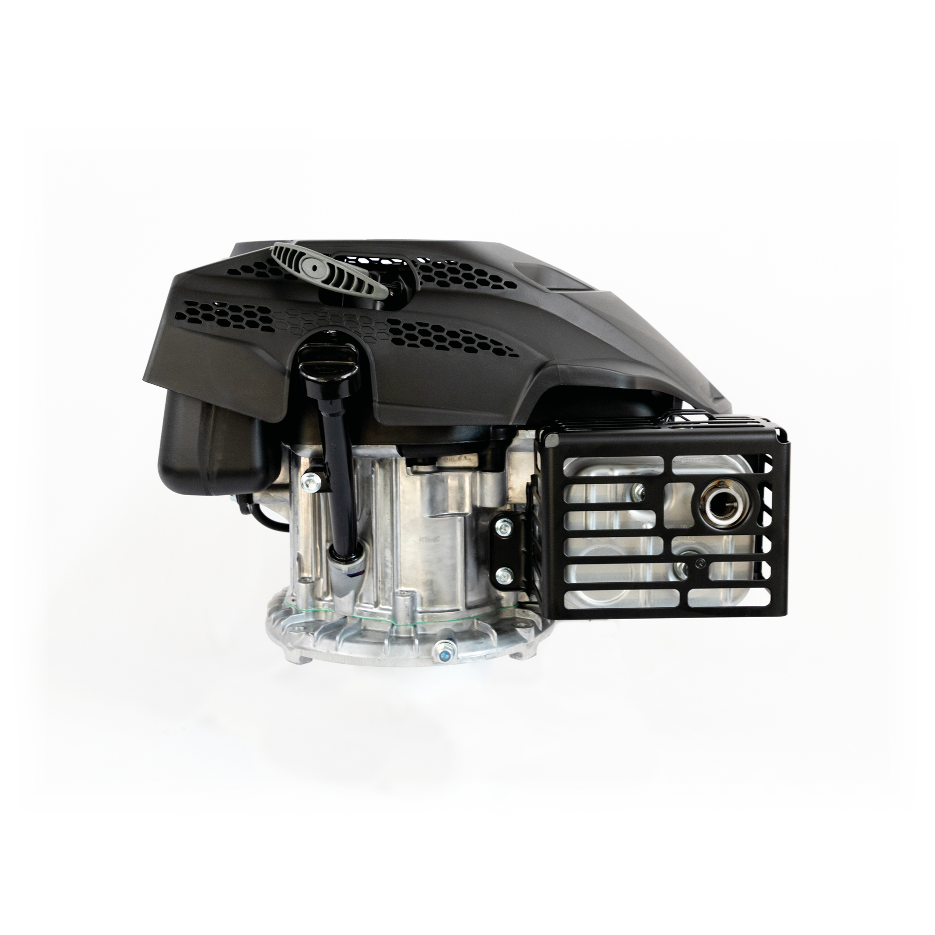 Czarna i srebrna część maszyny, odizolowana na białym tle.