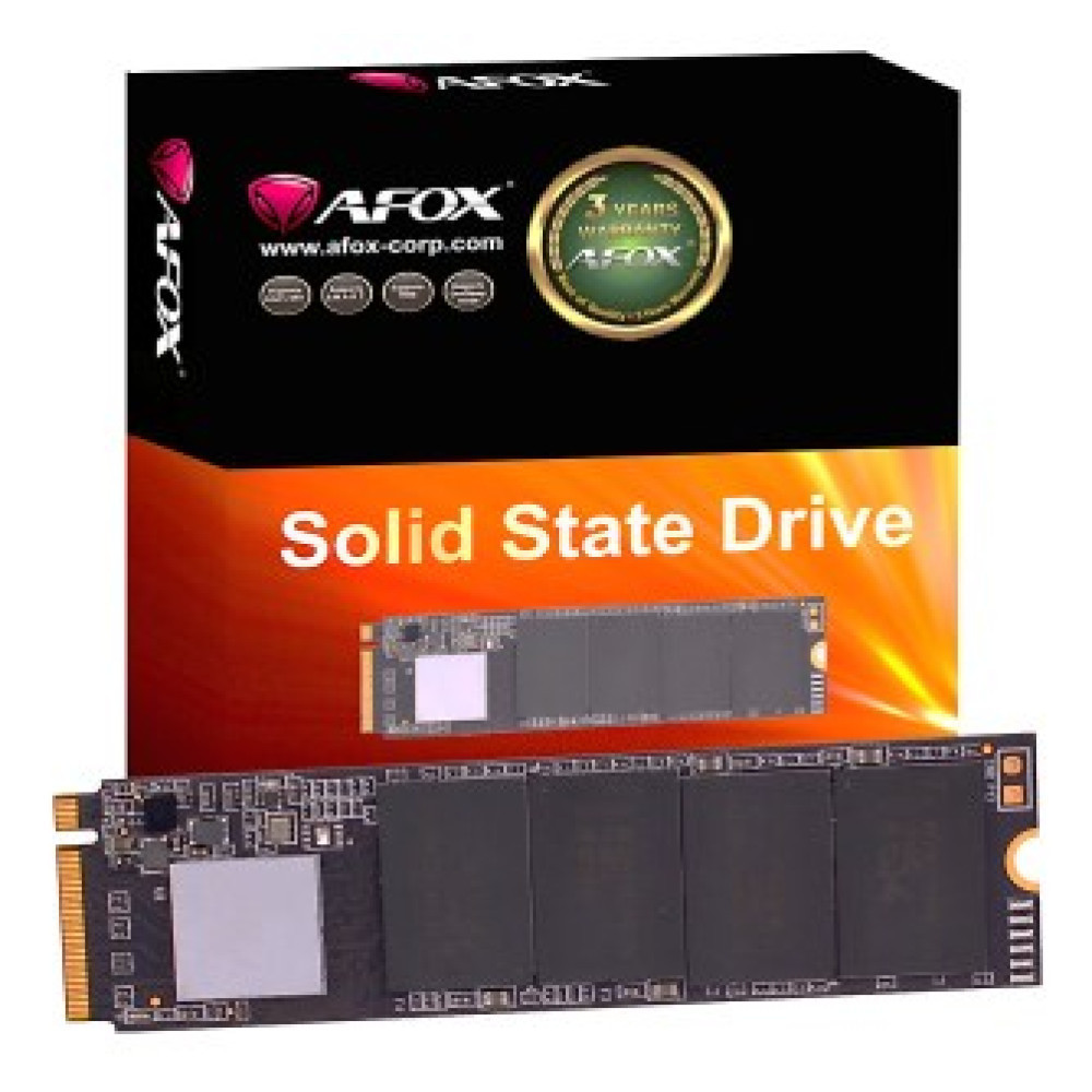 AFOX Solid State Drive z opakowaniem. Jeden dysk z przodu, jeden na pudełku.