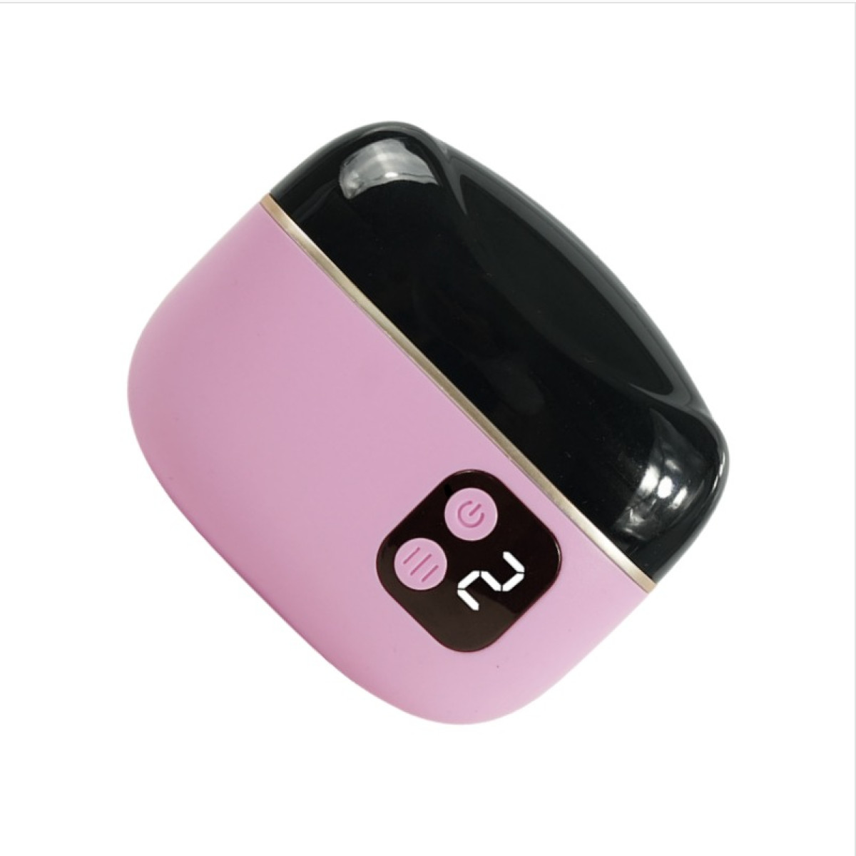 Różowa suszarka do paznokci z czarną górą i cyfrowym wyświetlaczem.