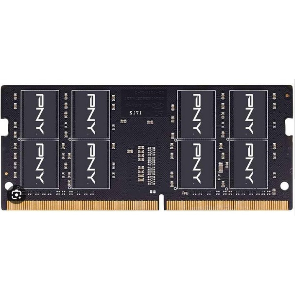Un modulo RAM nero con otto chip PNY e contatti dorati.