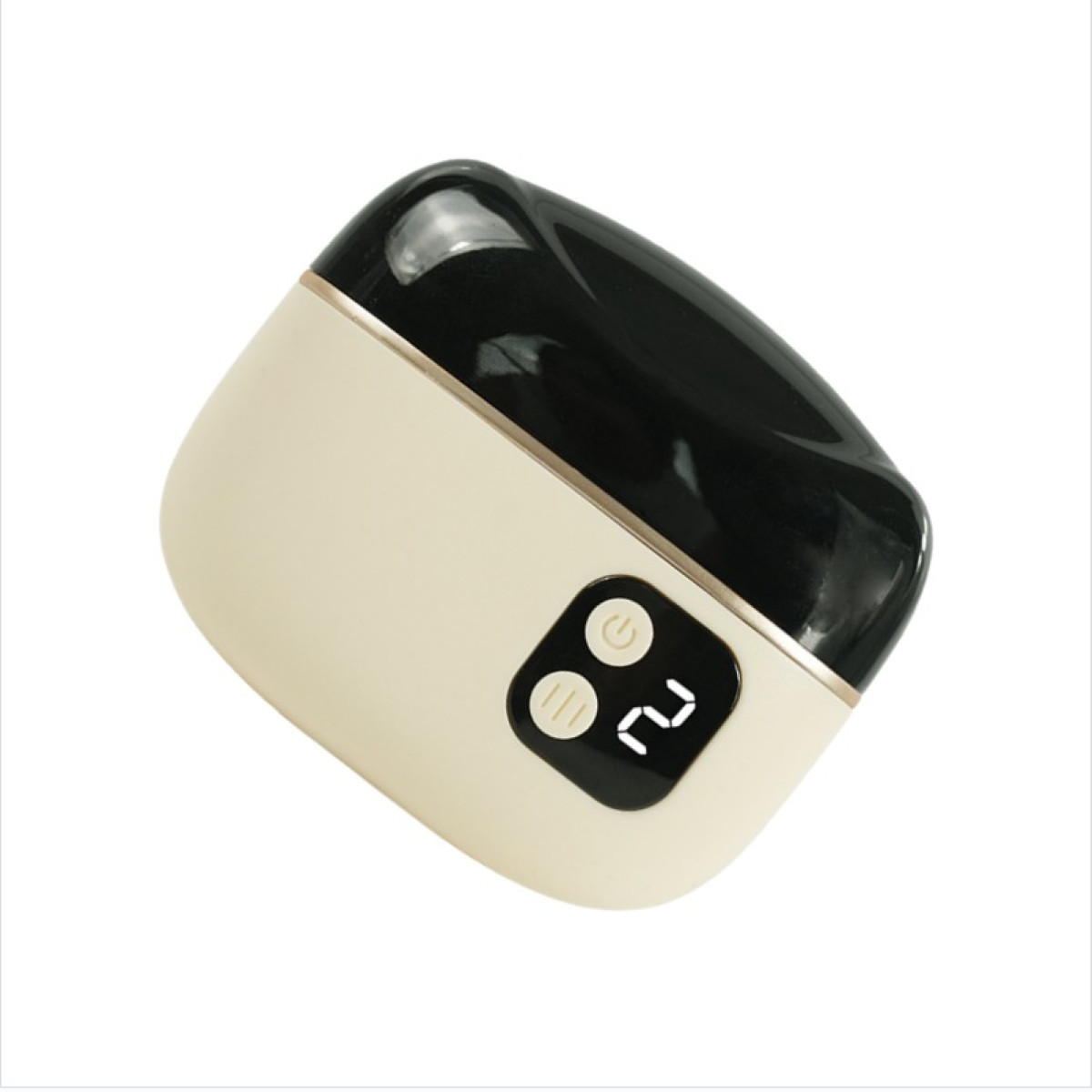 Beżowo-czarne urządzenie z cyfrowym wyświetlaczem i przyciskami.