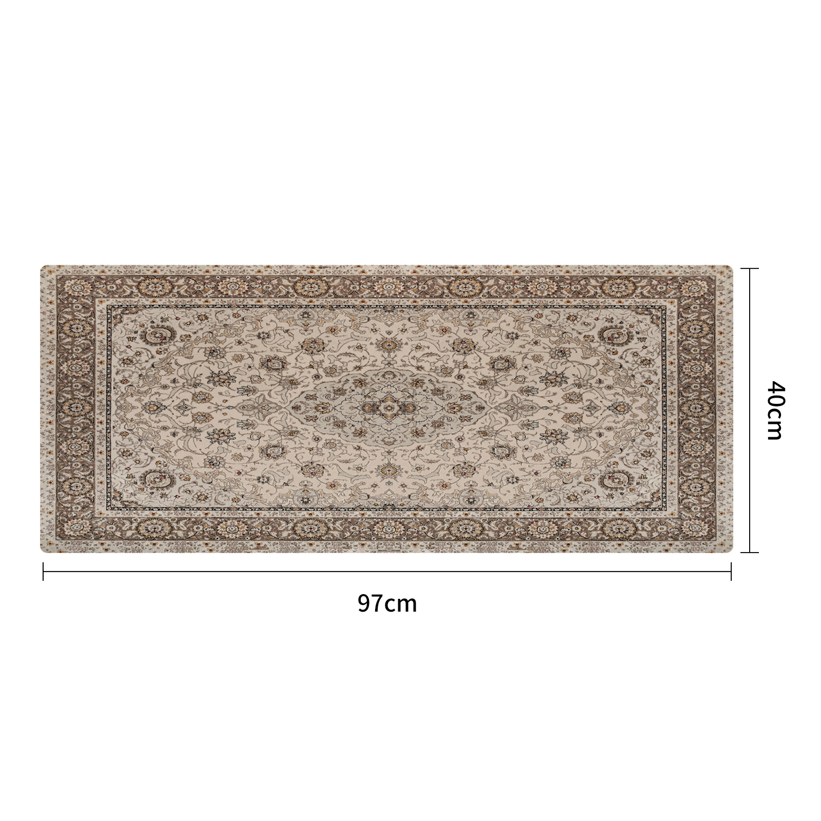 Beżowy dywan z motywem kwiatowym, 97x40cm.