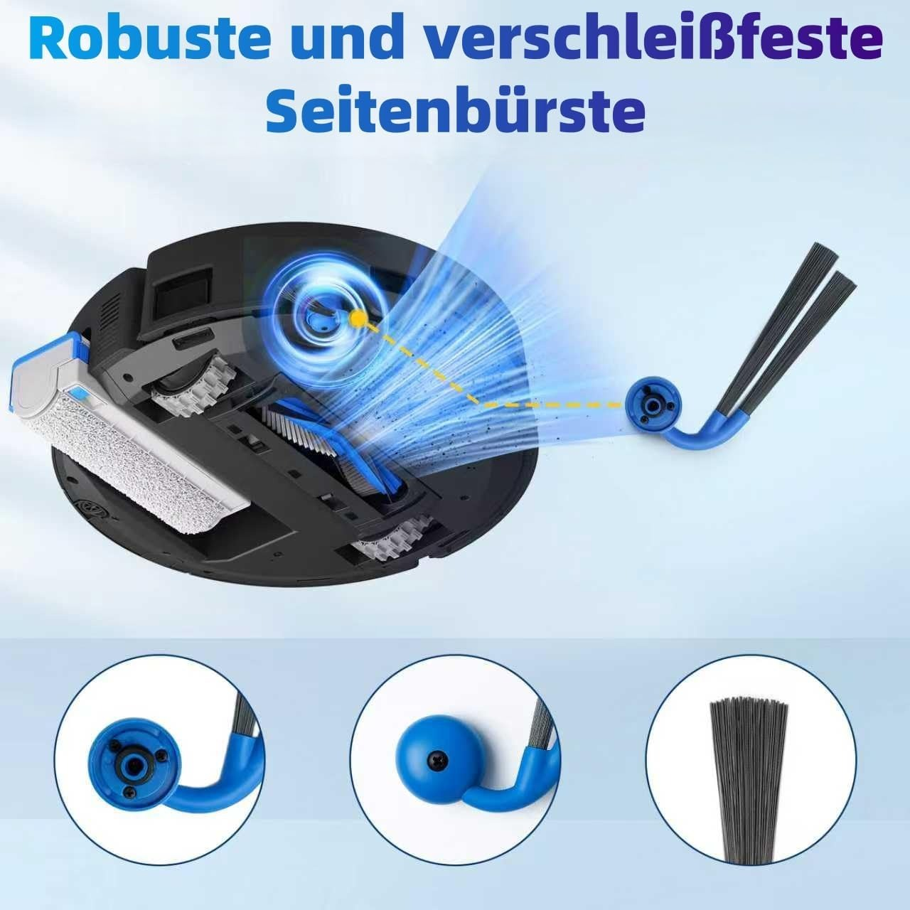 Szczotka boczna robota odkurzającego z detalami i strumieniami ssącymi.