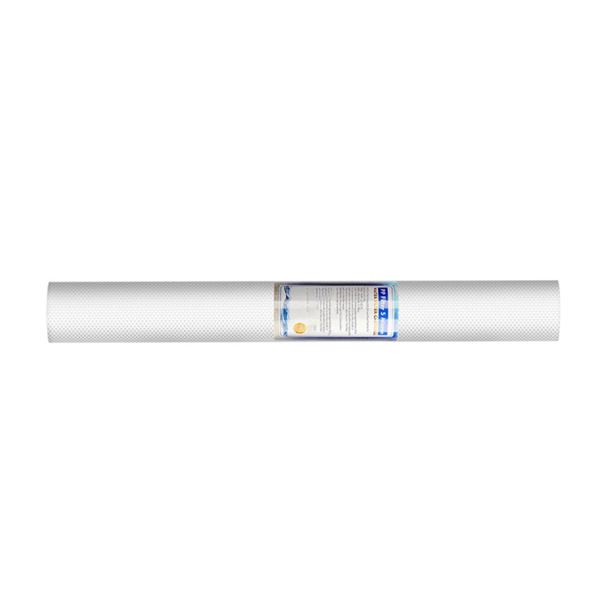 Eine weiße Rolle mit einem Muster aus kleinen Punkten, mit Etiketten.