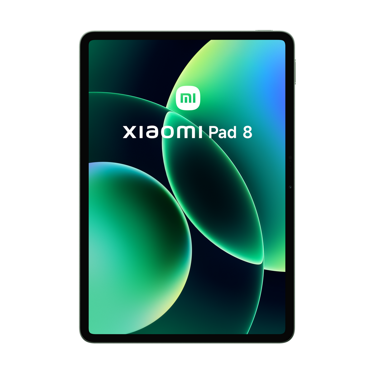 Ein Xiaomi Pad 8 mit einem grünen, abstrakten Hintergrund.