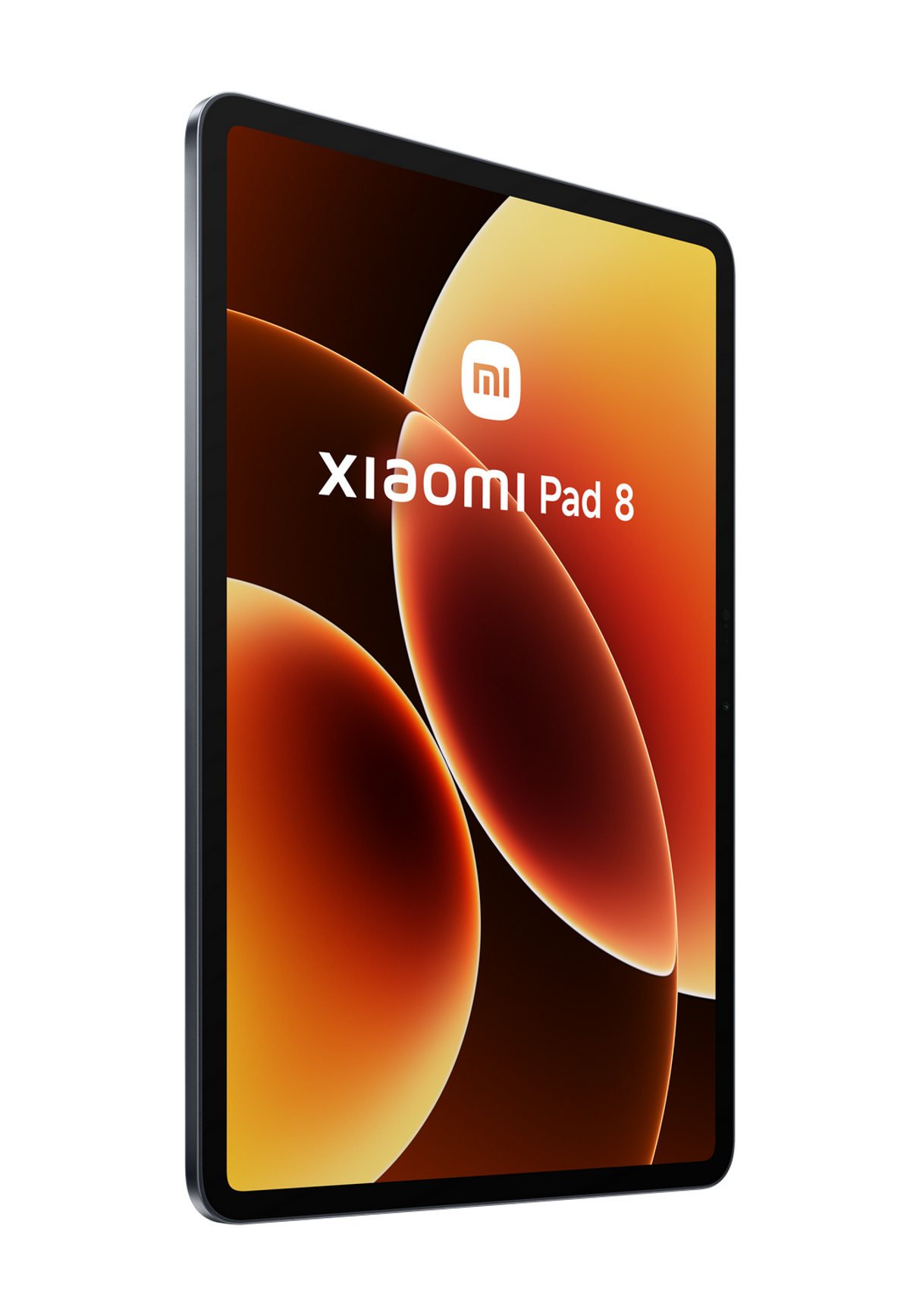 Una tablet Xiaomi Pad 8 con fondo naranja y amarillo.