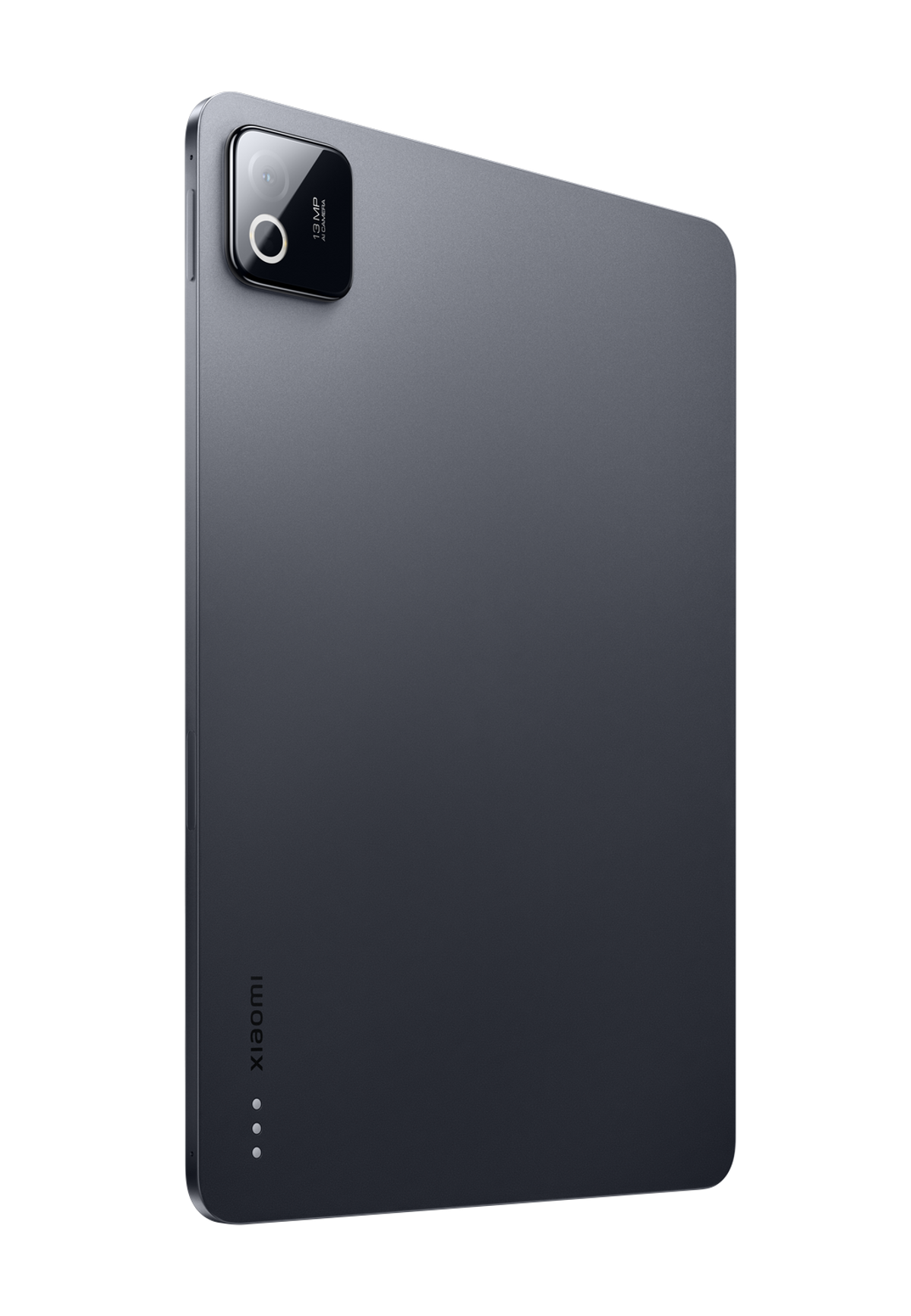 Parte trasera de una tableta oscura con cámara de 13 MP y logo Xiaomi.
