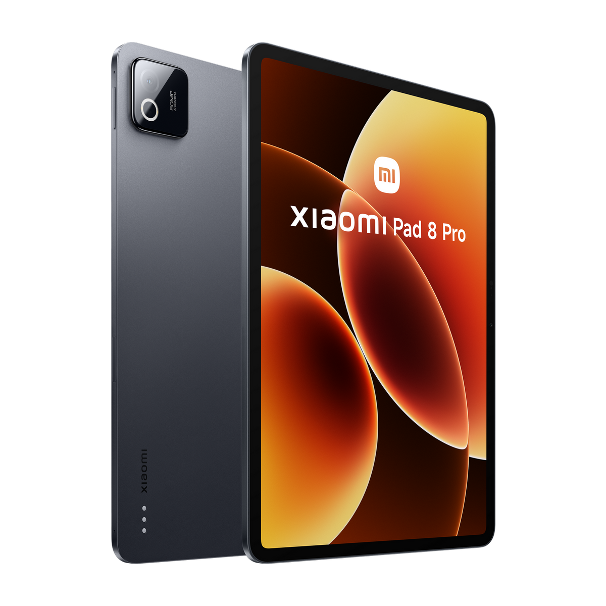 Ein graues Xiaomi Pad 8 Pro mit stilisiertem Hintergrund.